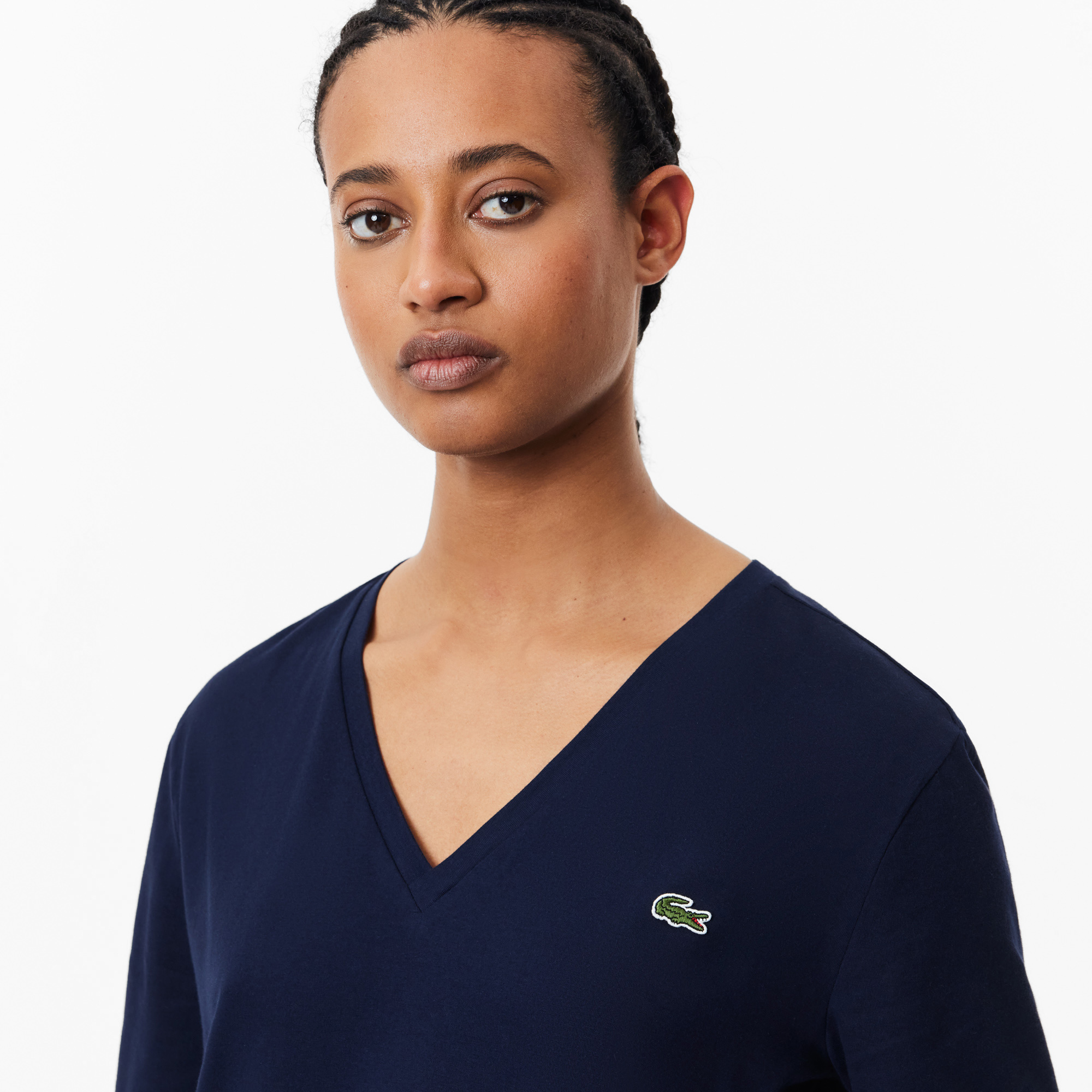Lacoste Kadın Relaxed Fit V Yaka Lacivert T-Shirt görsel 2