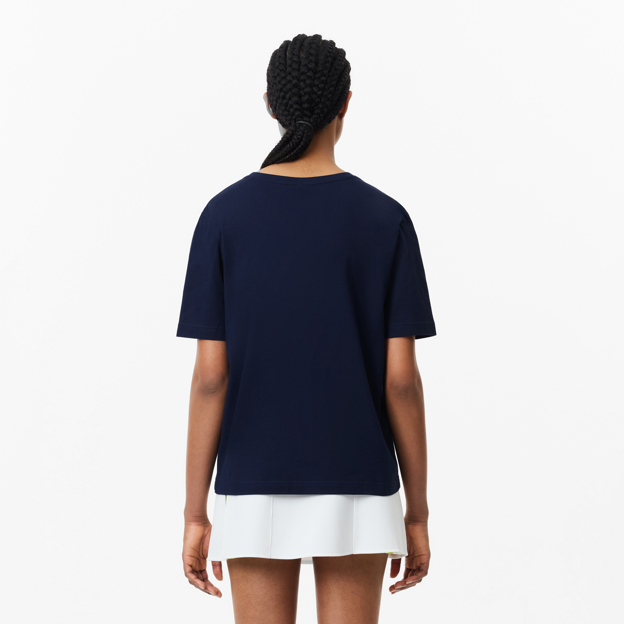 Lacoste Kadın Relaxed Fit V Yaka Lacivert T-Shirt görsel 3