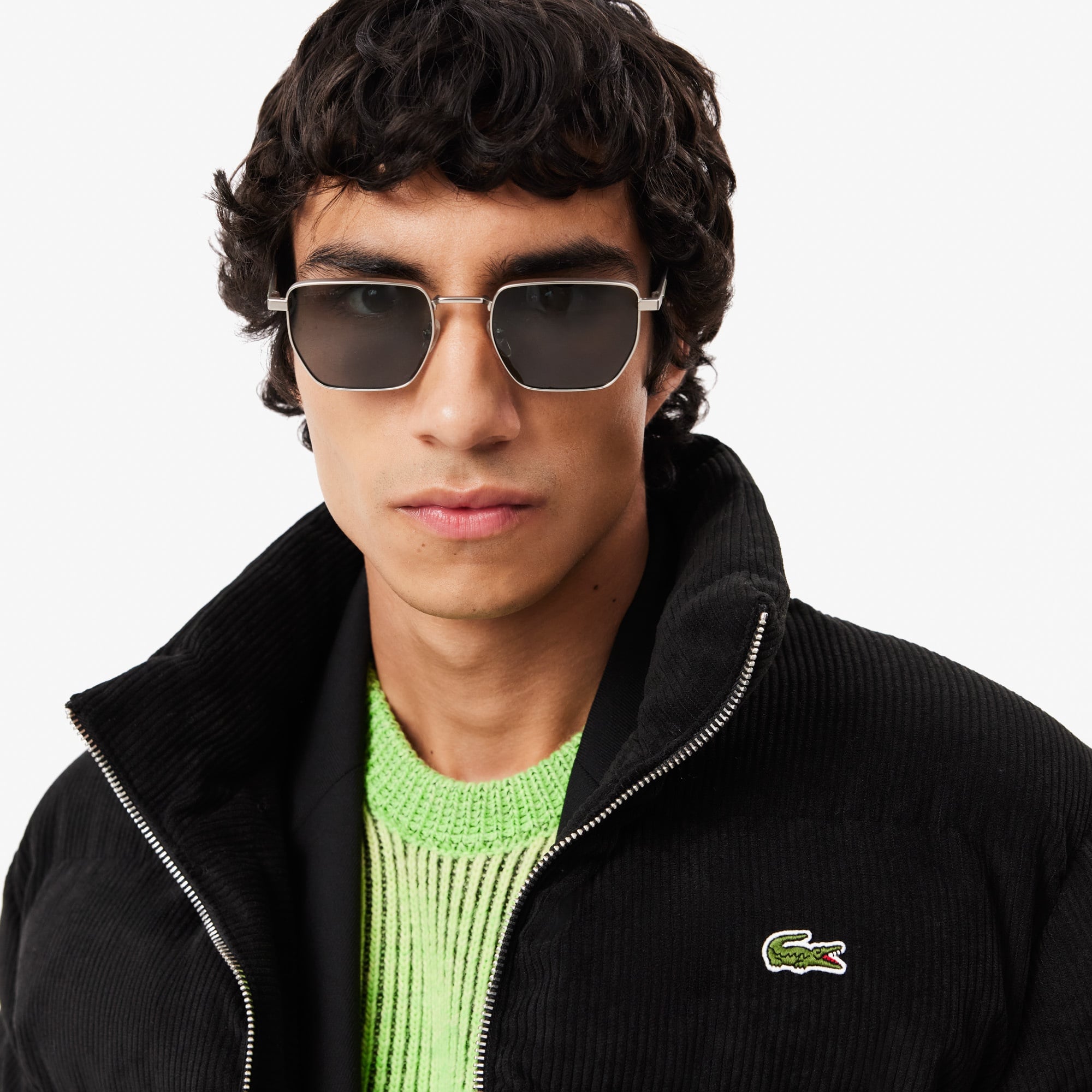 Lacoste Erkek Relaxed Fit Dik Yaka Siyah Şişme Mont