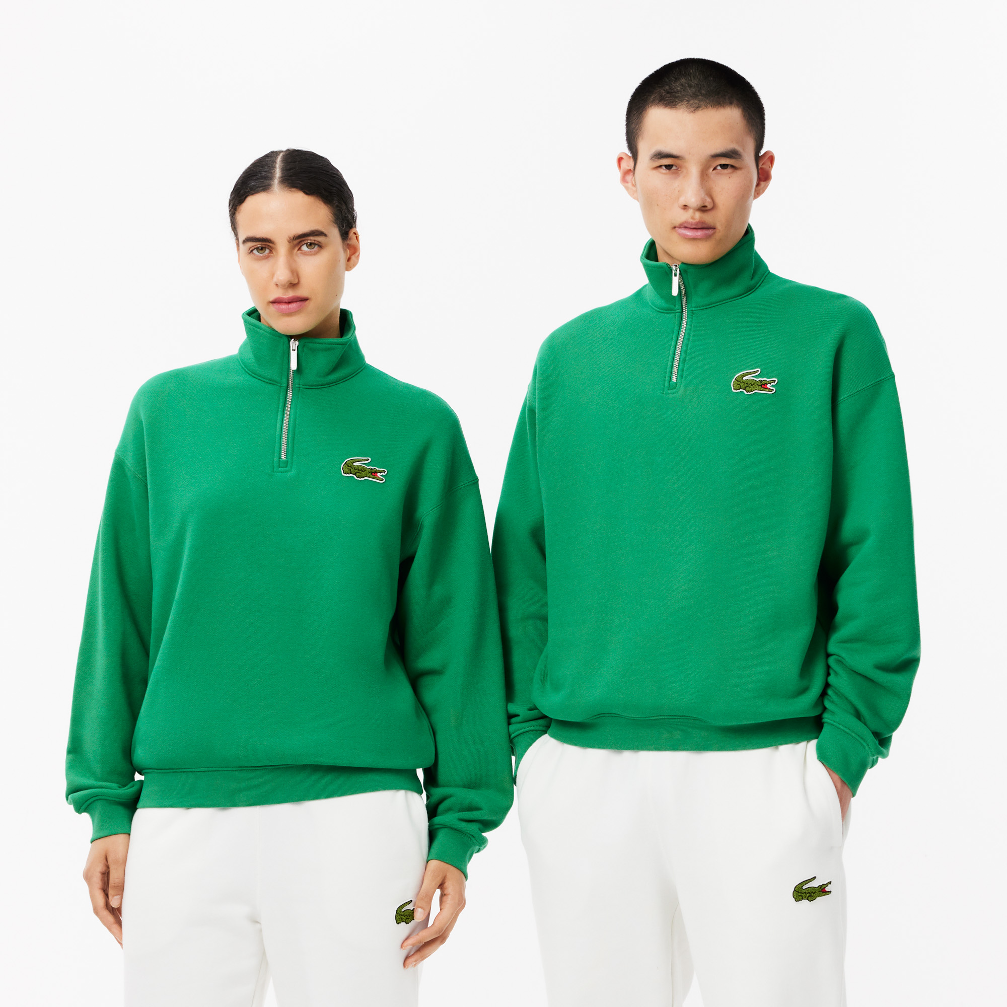 Lacoste Unisex Loose Fit Yarım Fermuarlı Organik Pamuk Yeşil