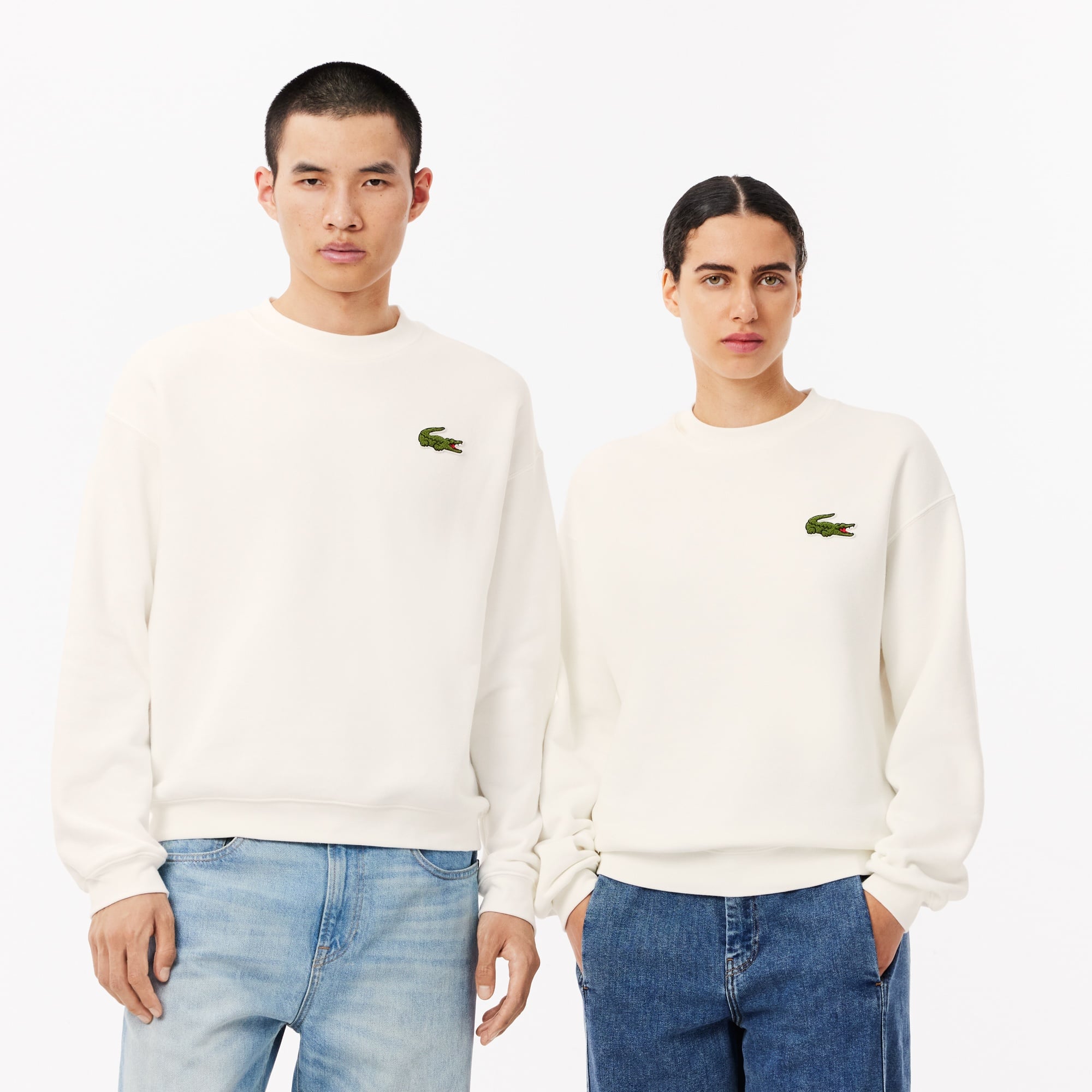 Lacoste Unisex Loose Fit Bisiklet Yaka Organik Pamuk Beyaz Sweatshirt