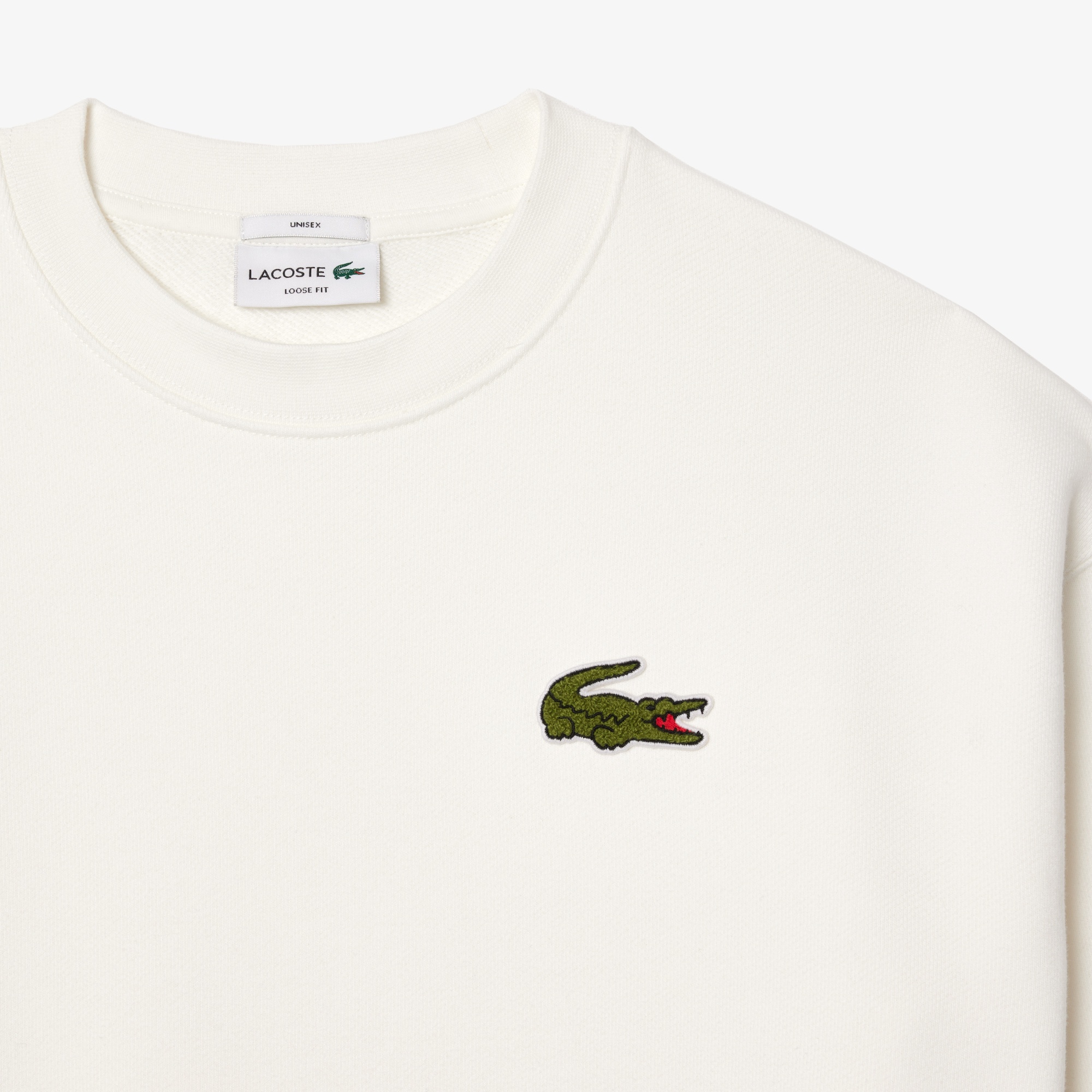 Lacoste Unisex Loose Fit Bisiklet Yaka Organik Pamuk Beyaz Sweatshirt