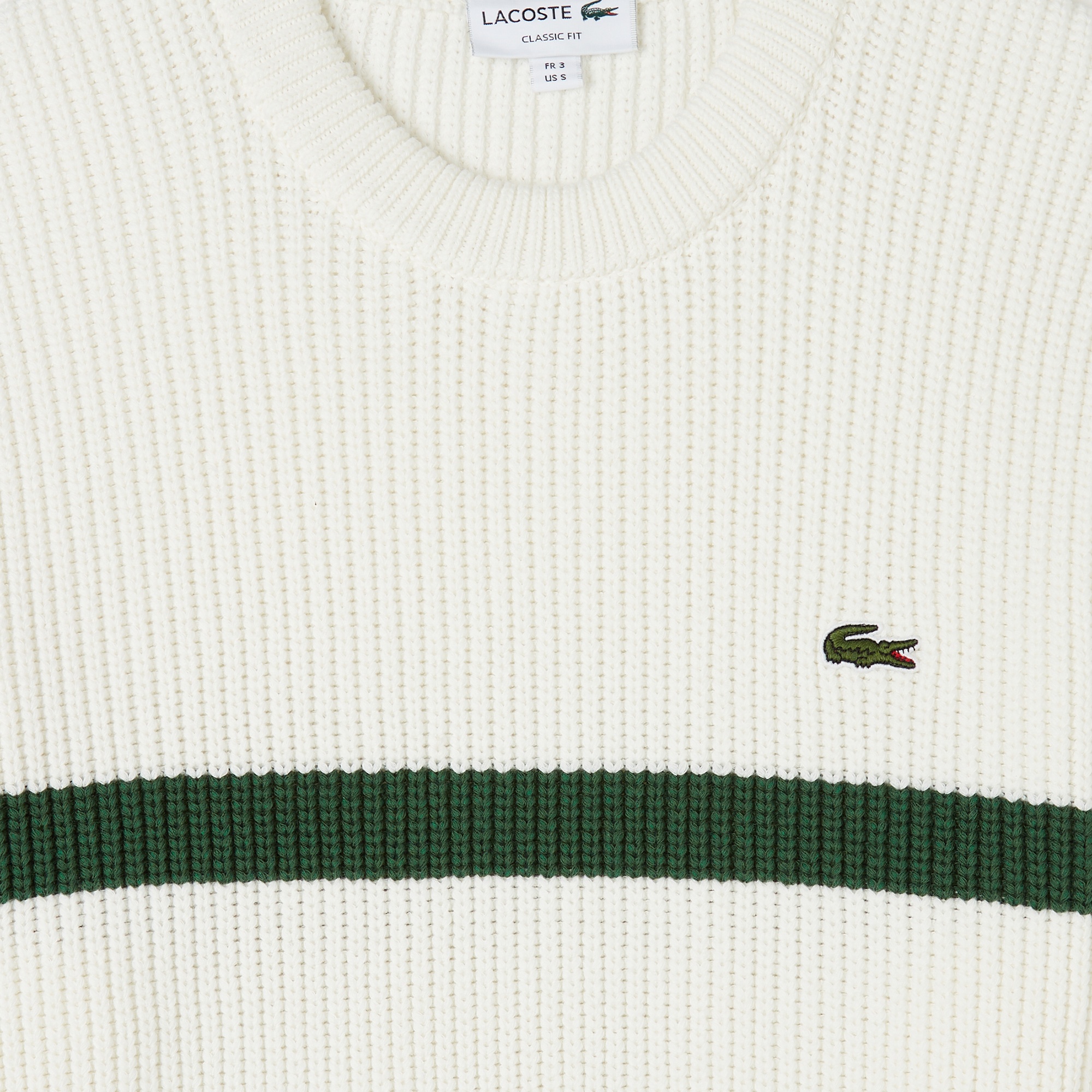 Lacoste Erkek Relaxed Fit Bisiklet Yaka Çizgili Beyaz Kazak