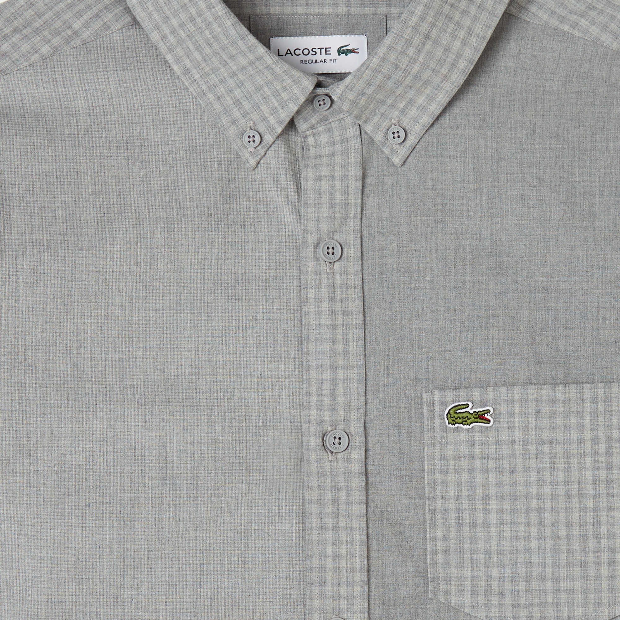 Lacoste Erkek Relaxed Fit Düğmeli Yaka Ekose Gri Gömlek