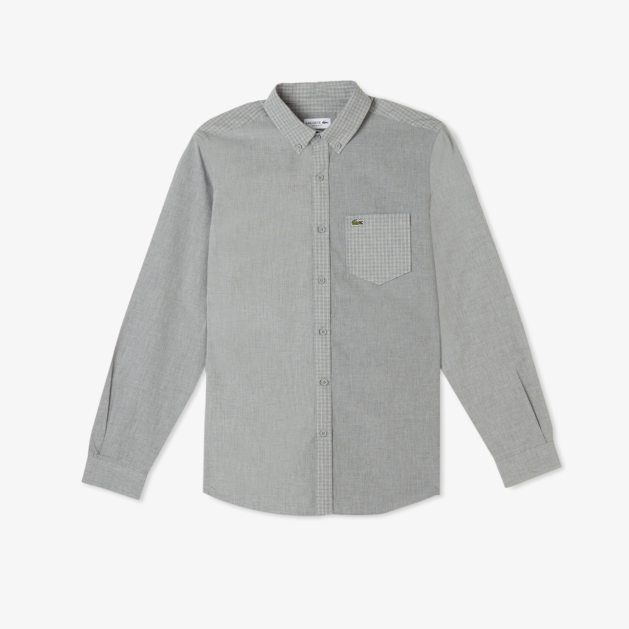 Lacoste Erkek Relaxed Fit Düğmeli Yaka Ekose Gri Gömlek