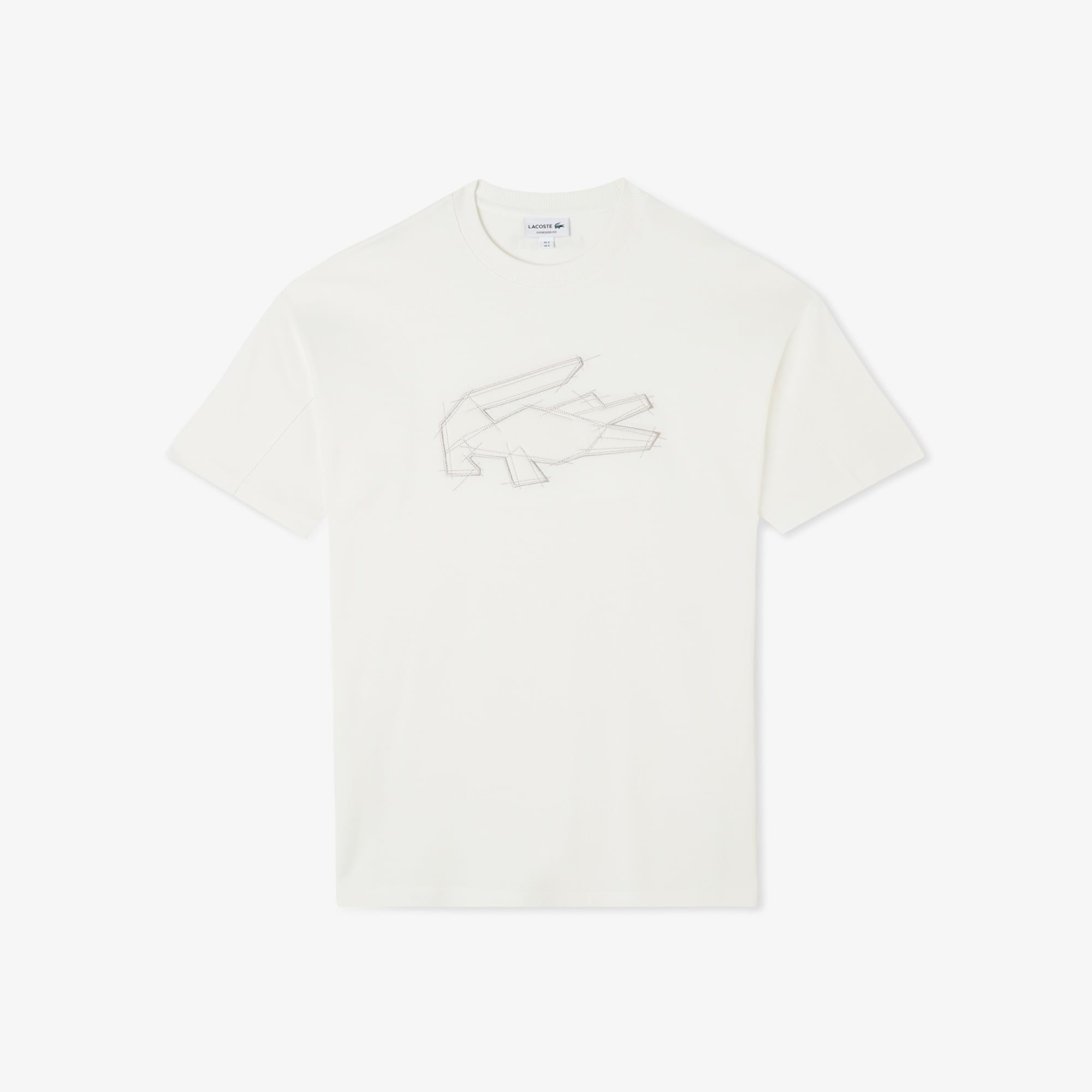 Lacoste Erkek Oversize Fit Bisiklet Yaka Baskılı Beyaz T-Shirt