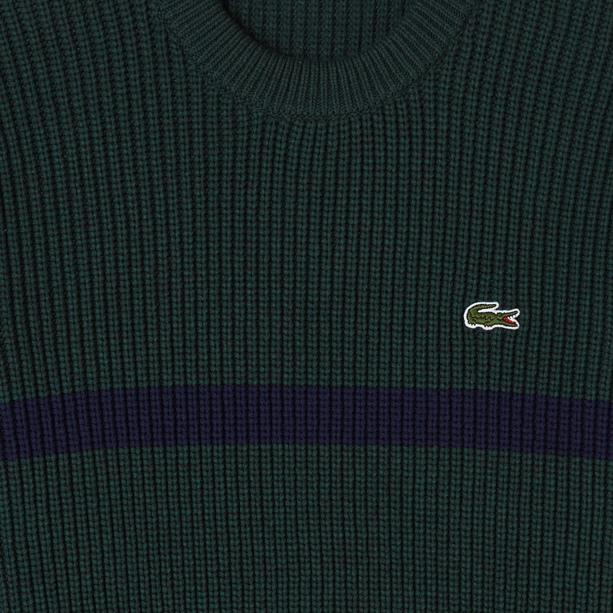 Lacoste Erkek Relaxed Fit Bisiklet Yaka Çizgili Koyu Yeşil Kazak