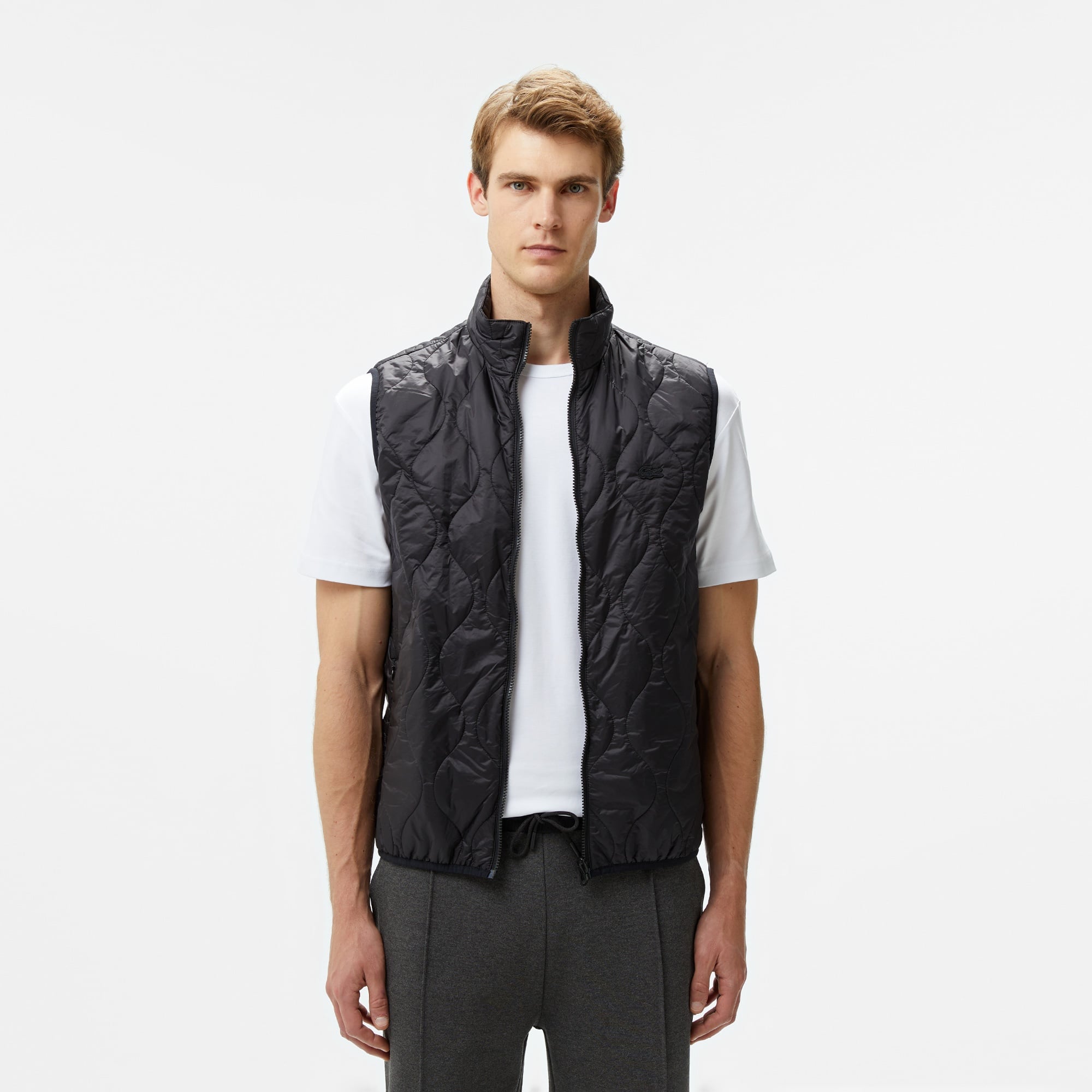 Lacoste Erkek Regular Fit Kapüşonlu Baskılı Siyah Yağmurluk