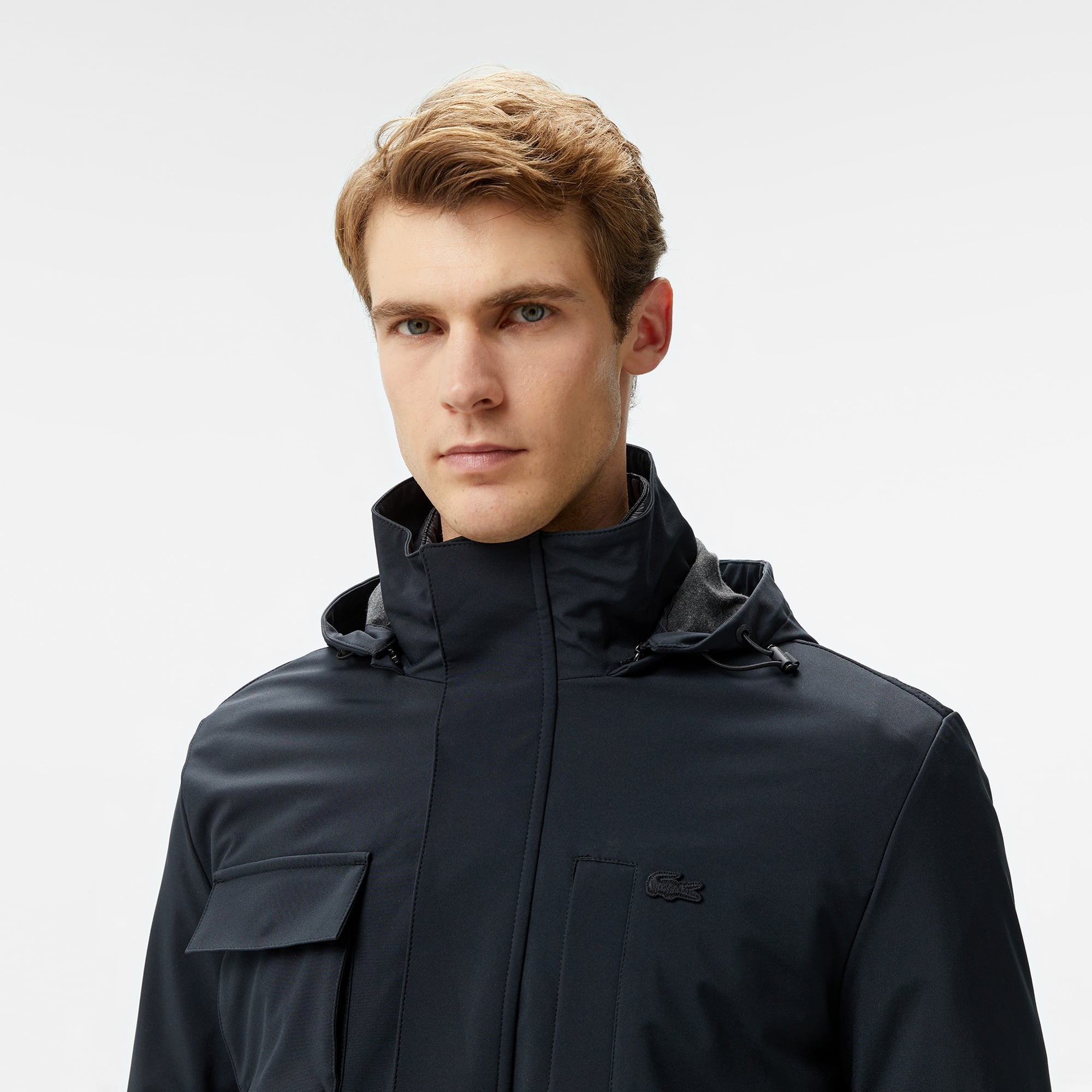 Lacoste Erkek Regular Fit Kapüşonlu Baskılı Siyah Yağmurluk