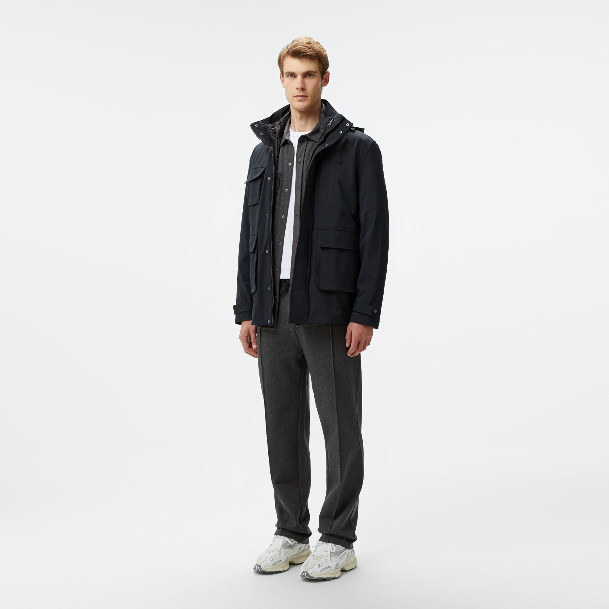 Lacoste Erkek Regular Fit Kapüşonlu Baskılı Siyah Yağmurluk