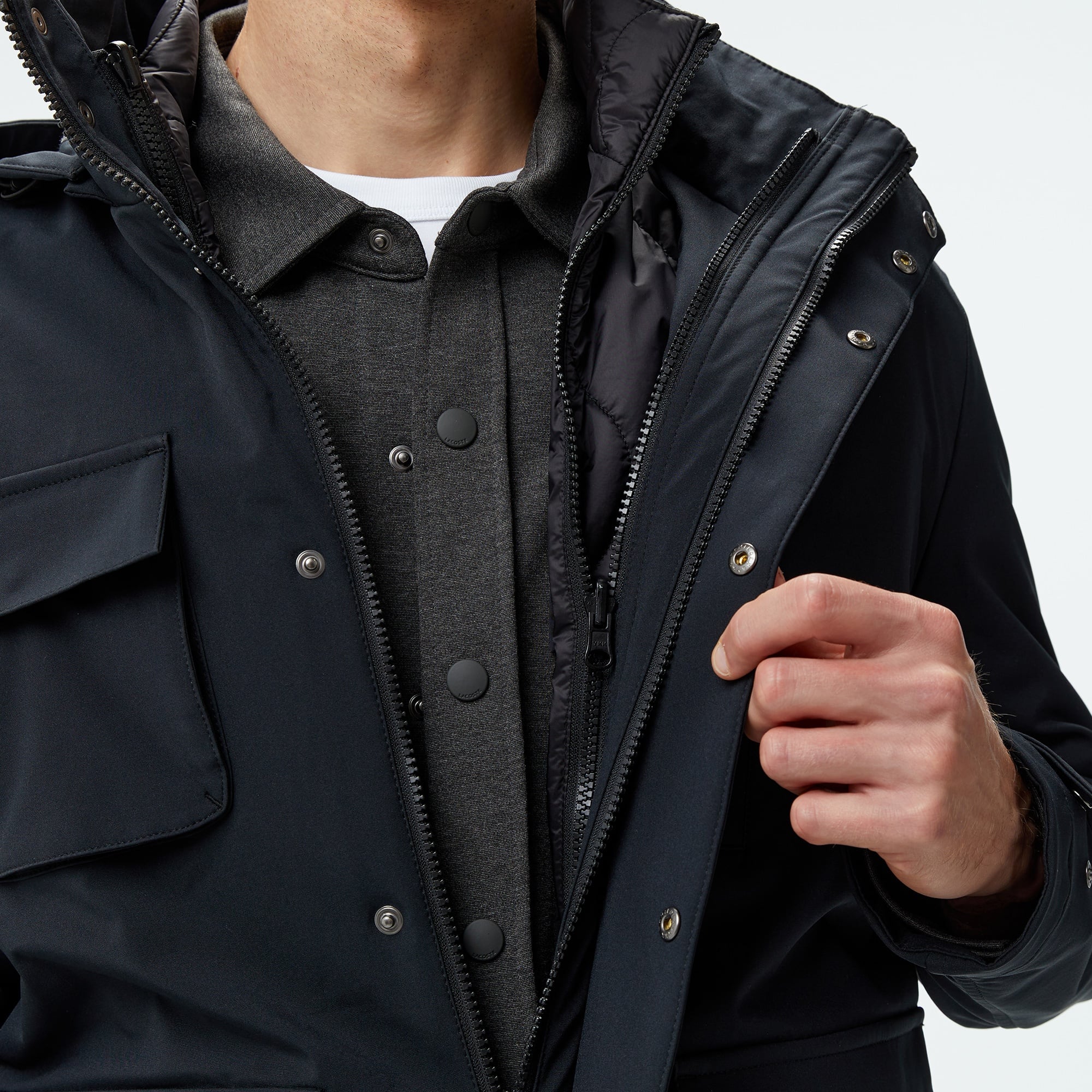 Lacoste Erkek Regular Fit Kapüşonlu Baskılı Siyah Yağmurluk