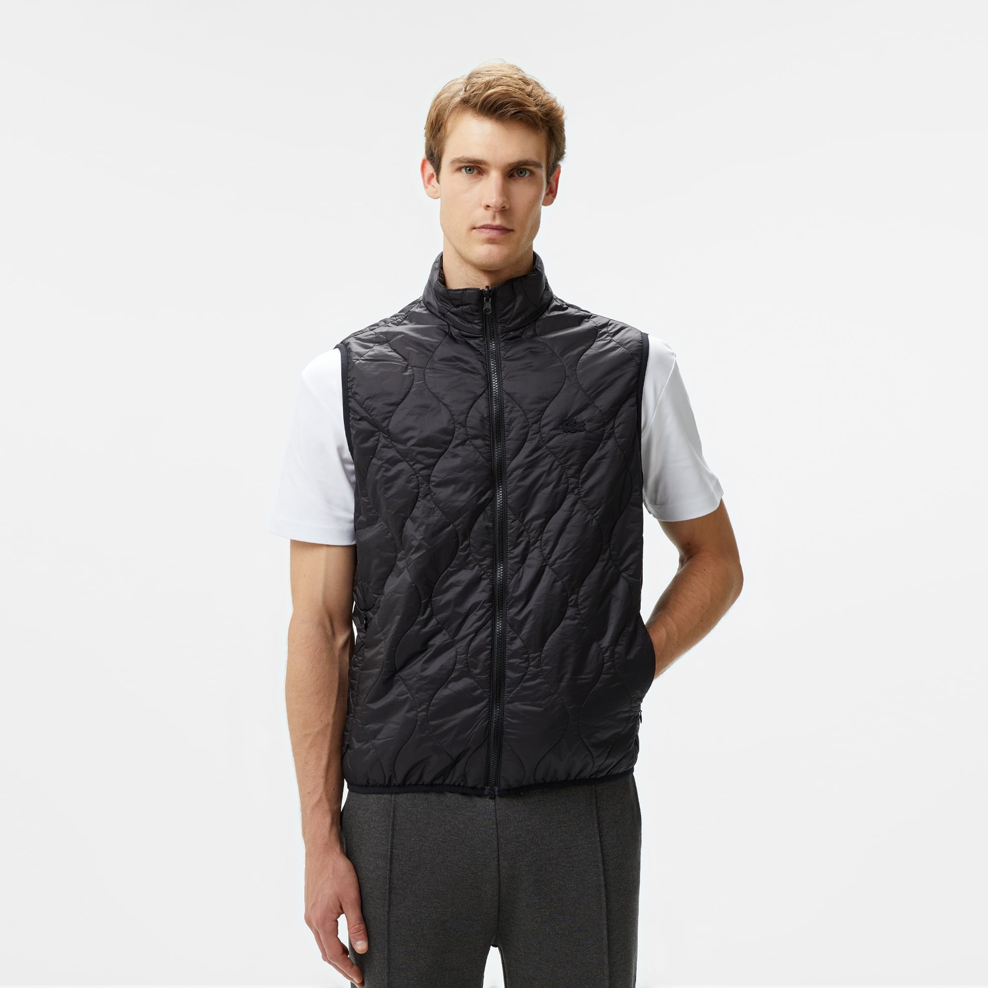 Lacoste Erkek Regular Fit Kapüşonlu Baskılı Siyah Yağmurluk