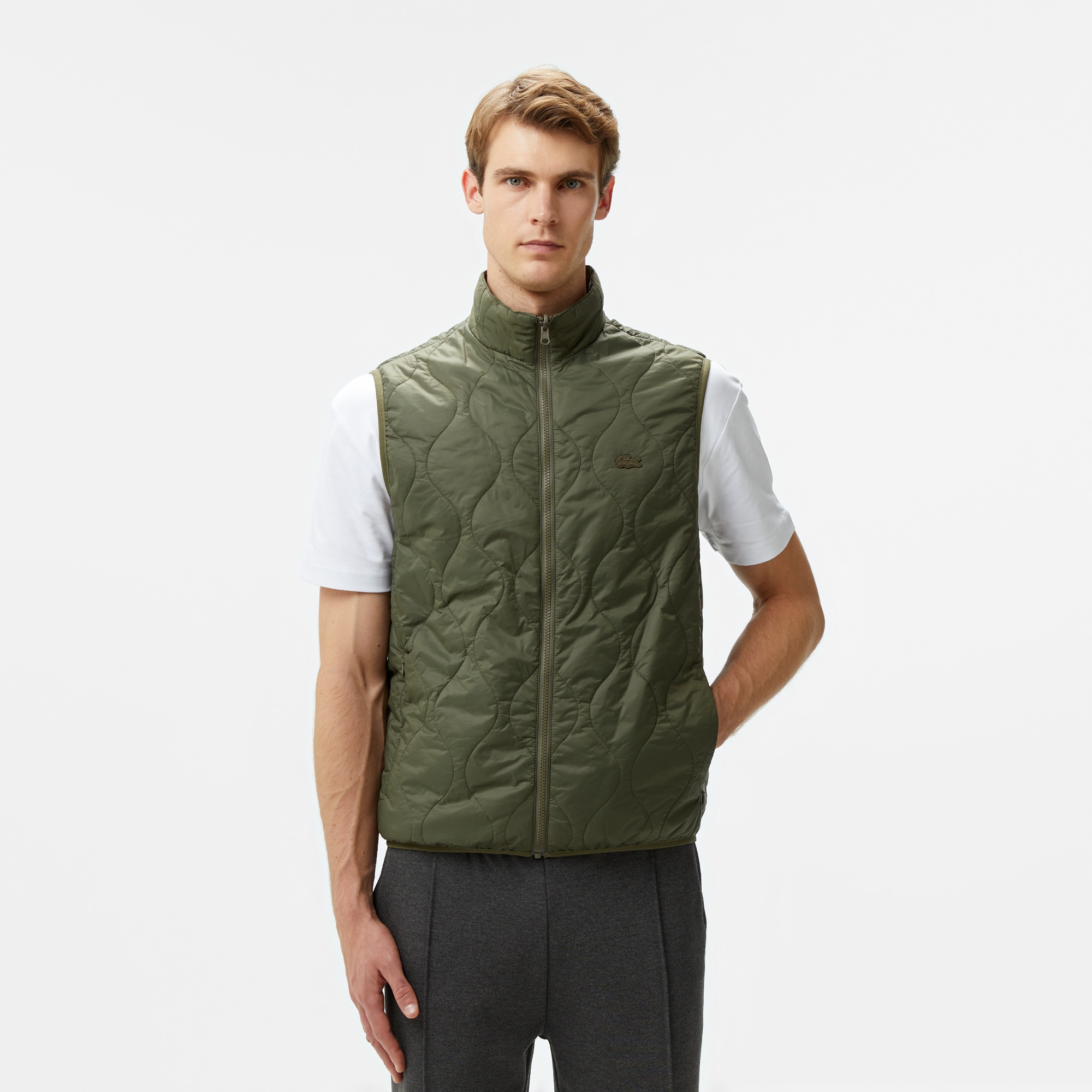 Lacoste Erkek Regular Fit Kapüşonlu Baskılı Haki Yağmurluk BH2513