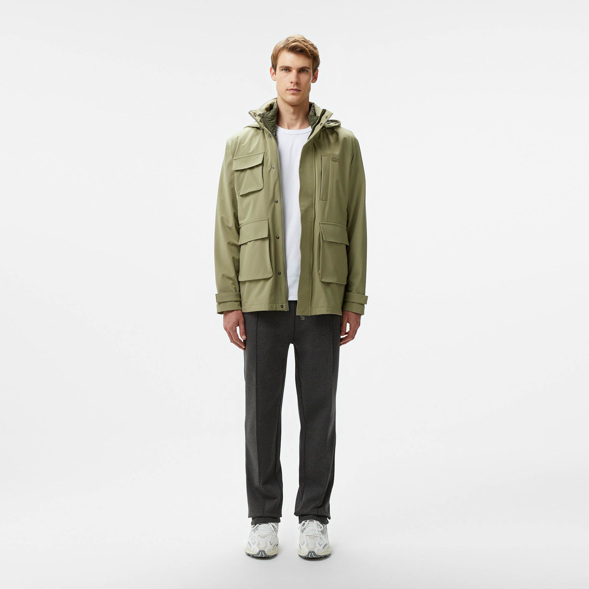 Lacoste Erkek Regular Fit Kapüşonlu Baskılı Haki Yağmurluk BH2513