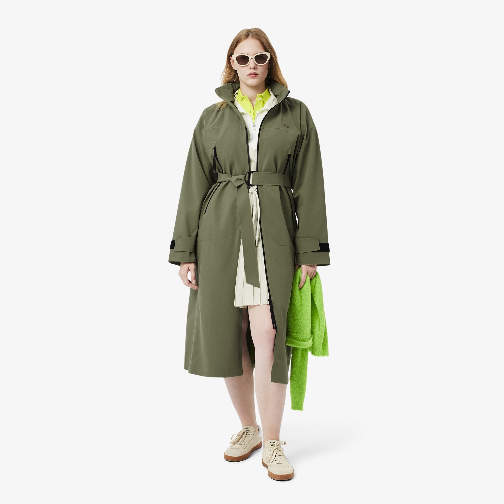 Lacoste Kadın Oversize Fit Uzun Kollu Kapüşonlu Haki Trençkot