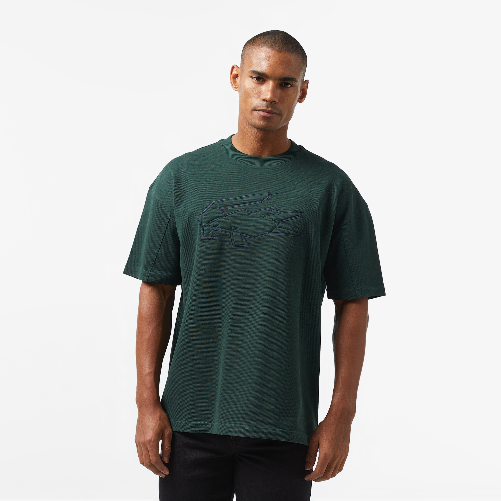 Lacoste Erkek Oversize Fit Bisiklet Yaka Baskılı Koyu Yeşil T-Shirt