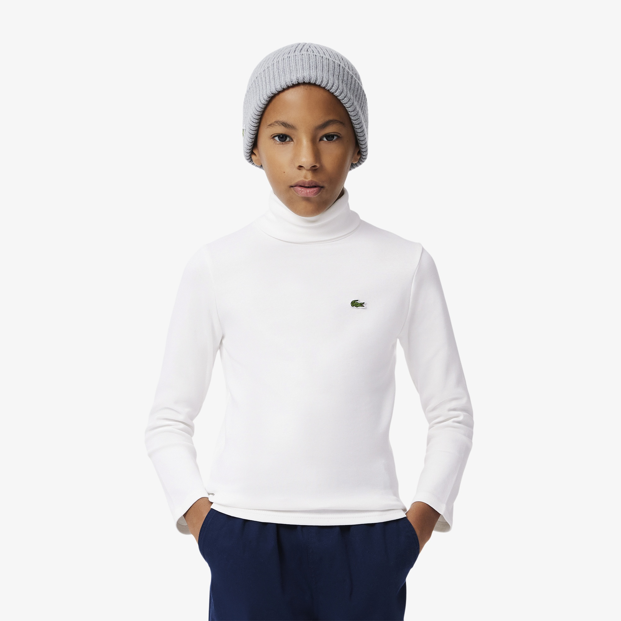 Çocuk Uzun Kollu Boğazlı Yaka Beyaz T-Shirt