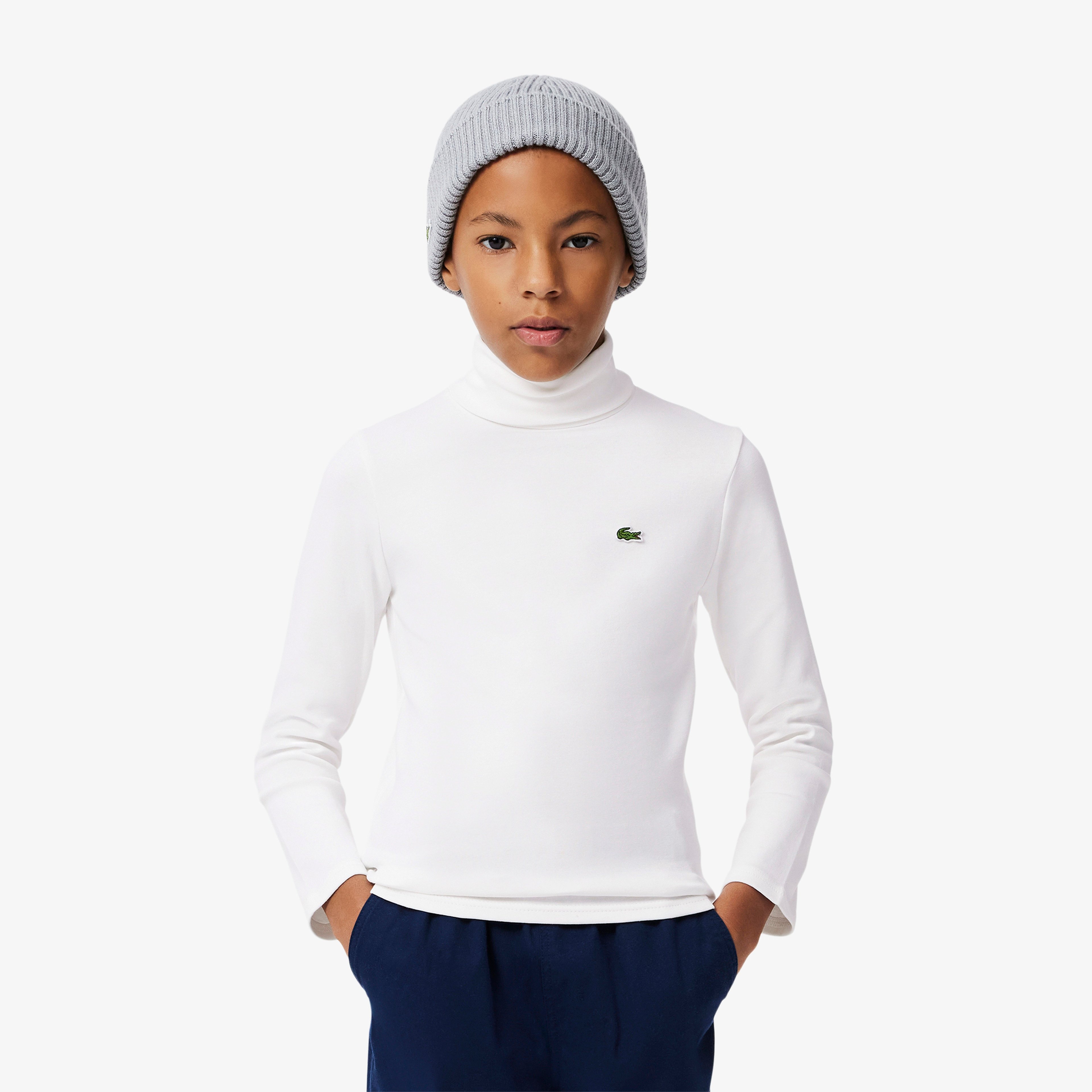 Çocuk Uzun Kollu Boğazlı Yaka Beyaz T-Shirt