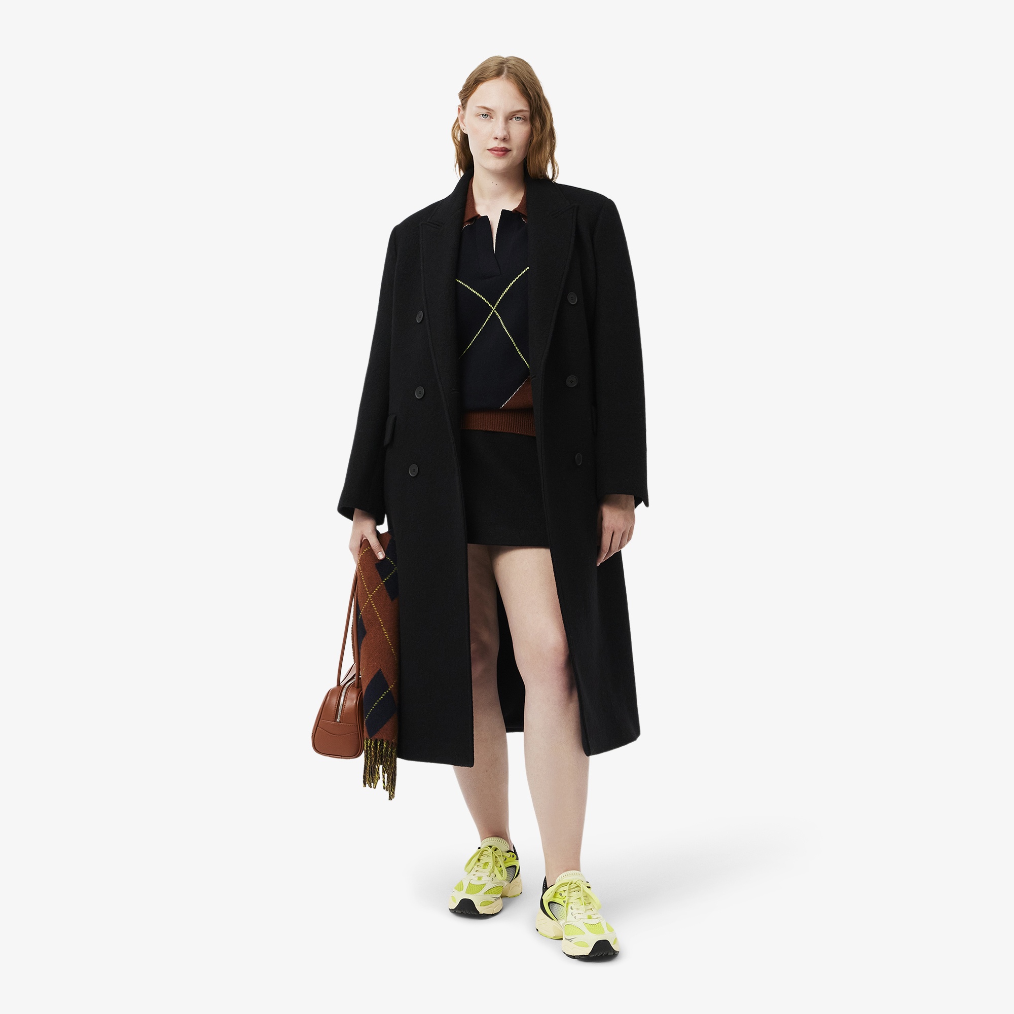 Lacoste Kadın Relaxed Fit Yün Polo Yaka Renk Bloklu Bordo Triko