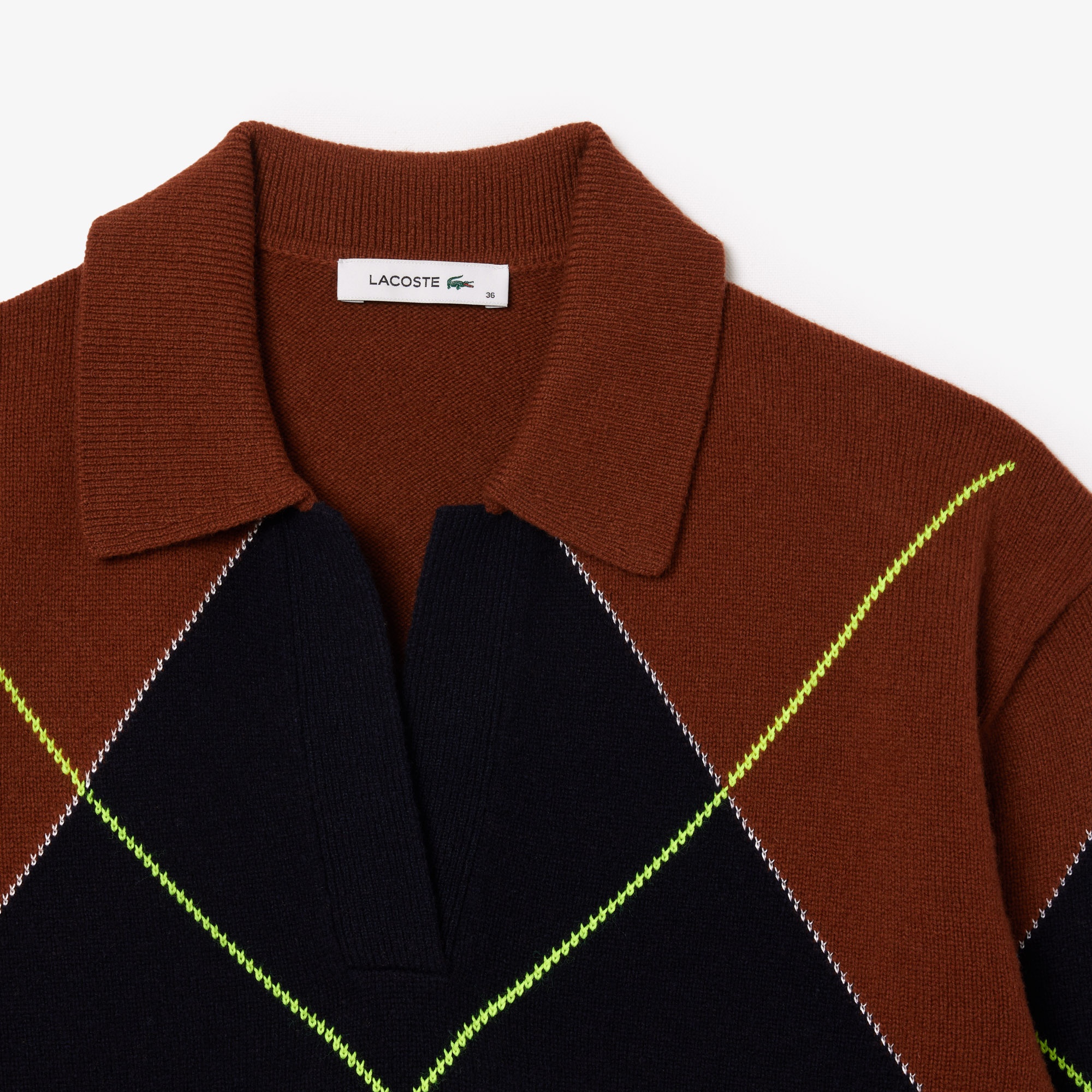 Lacoste Kadın Relaxed Fit Yün Polo Yaka Renk Bloklu Bordo Triko