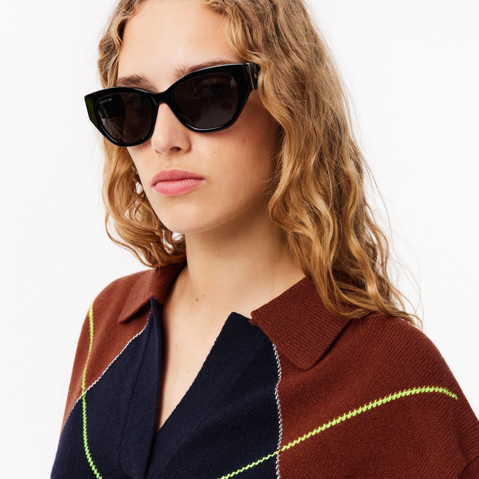 Lacoste Kadın Relaxed Fit Yün Polo Yaka Renk Bloklu Bordo Triko