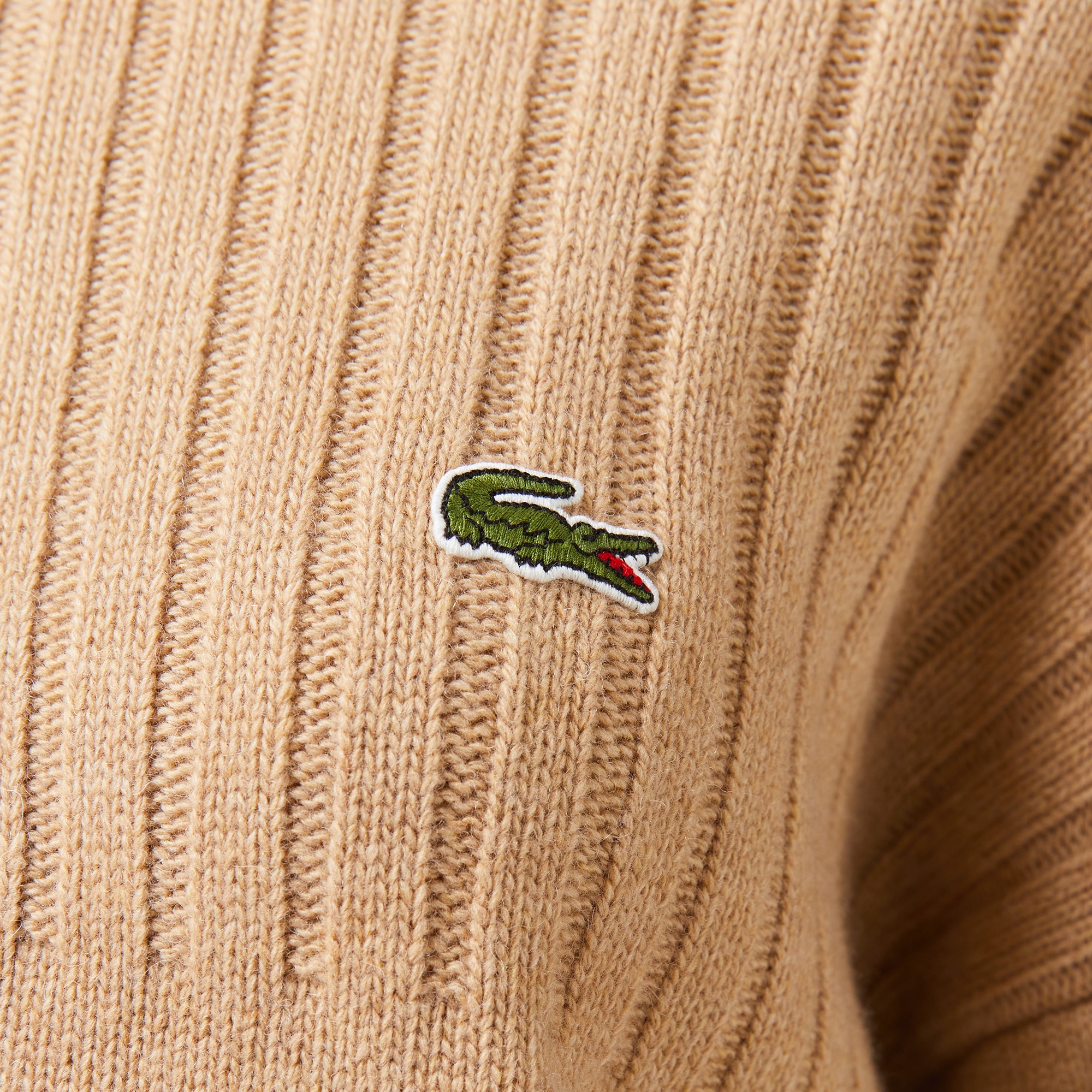 Lacoste Kadın Regular Fit Yarım Fermuarlı Renk Bloklu Bej Kazak