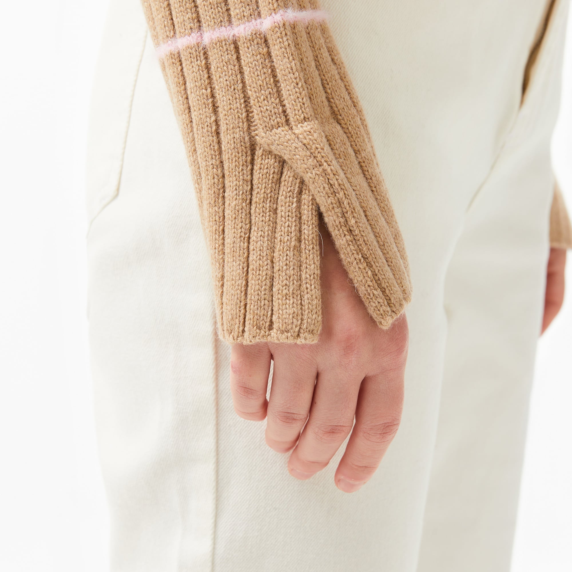 Lacoste Kadın Regular Fit Yarım Fermuarlı Renk Bloklu Bej Kazak