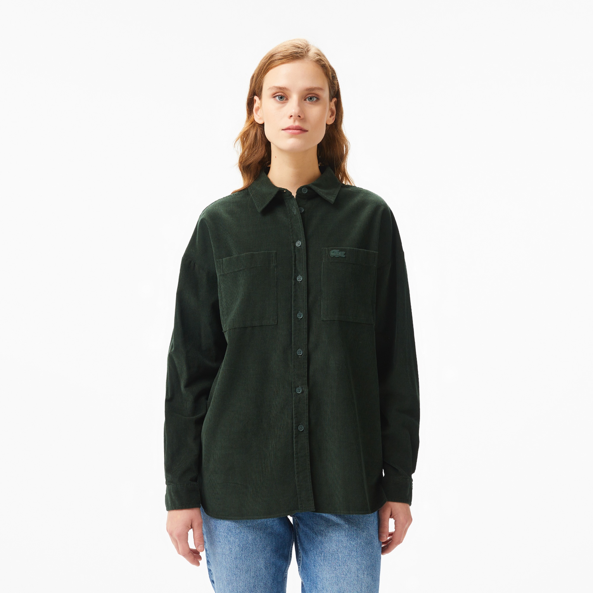 Lacoste Kadın Relaxed Fit Koyu Yeşil Gömlek