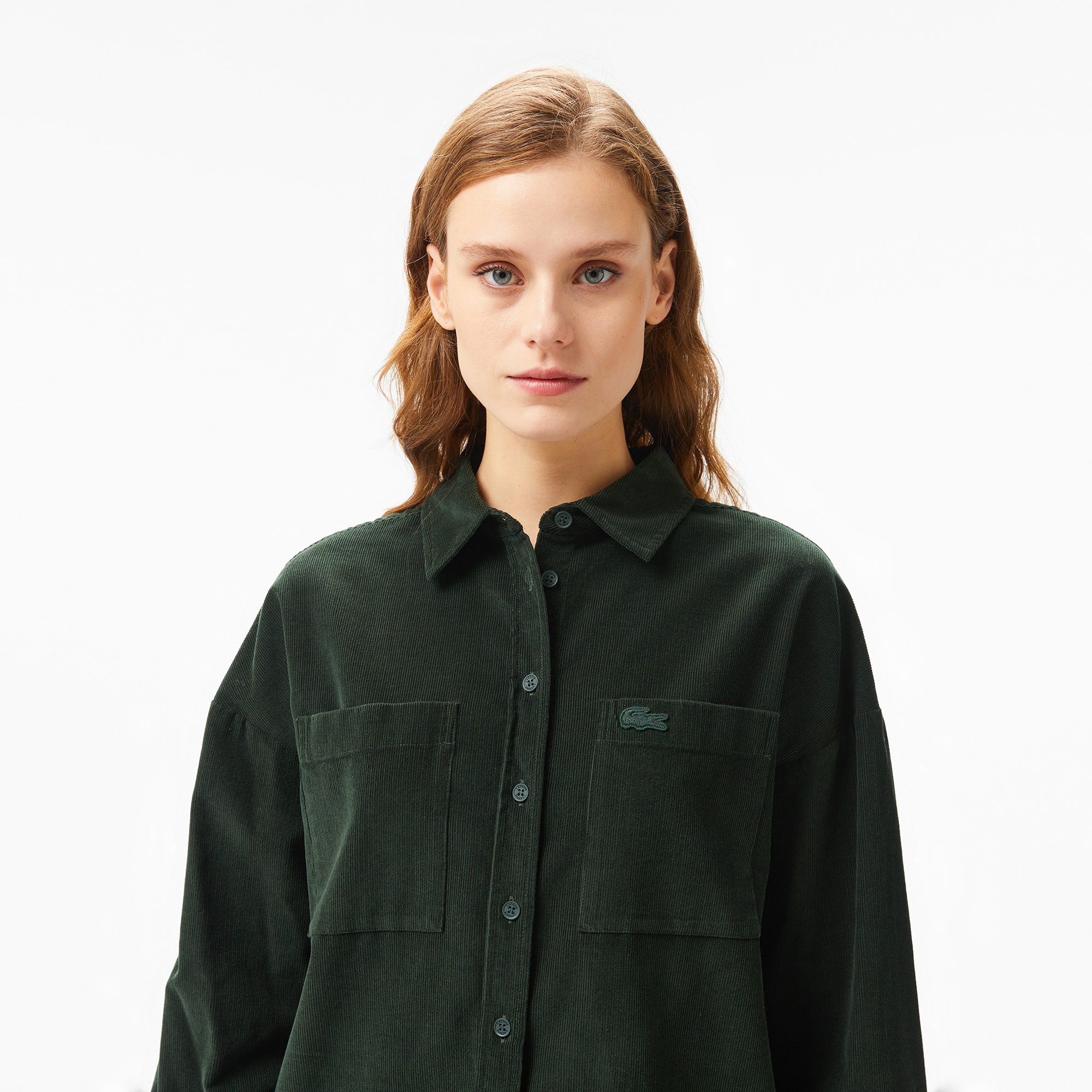 Lacoste Kadın Relaxed Fit Koyu Yeşil Gömlek