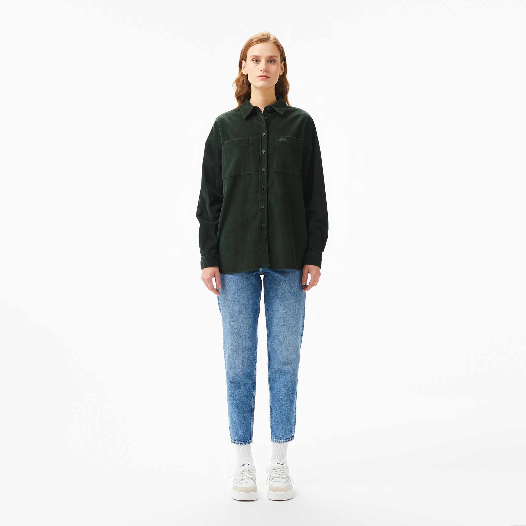 Lacoste Kadın Relaxed Fit Koyu Yeşil Gömlek