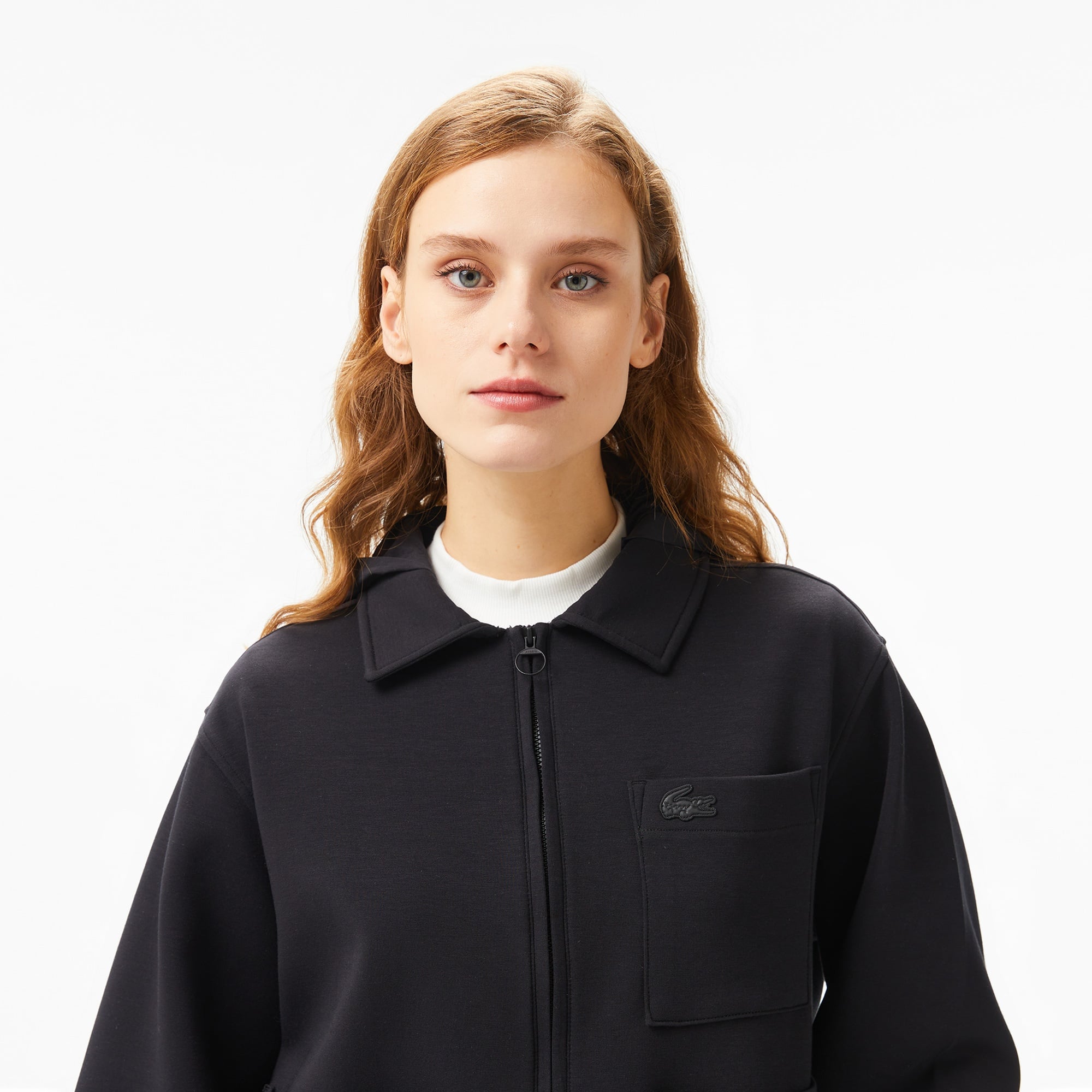 Lacoste Kadın Relaxed Fit Kapüşonlu Siyah Ceket