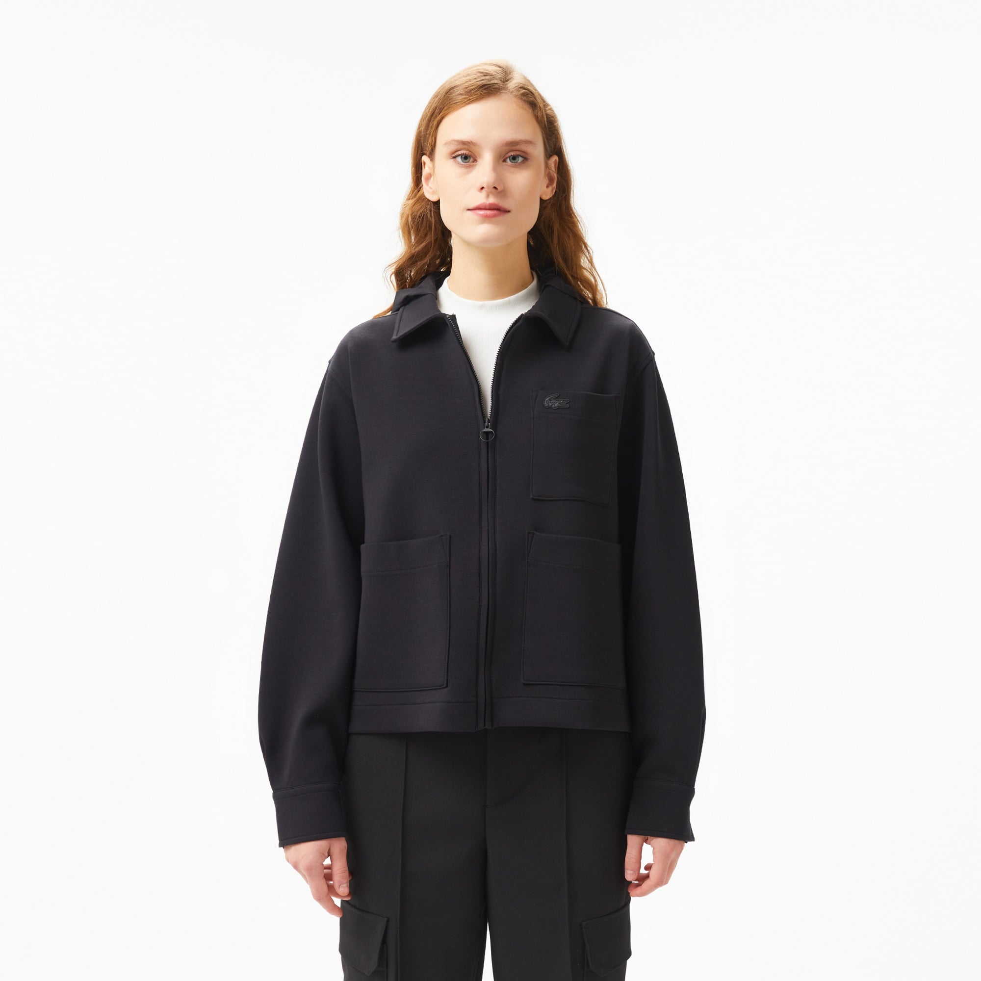 Lacoste Kadın Relaxed Fit Kapüşonlu Siyah Ceket