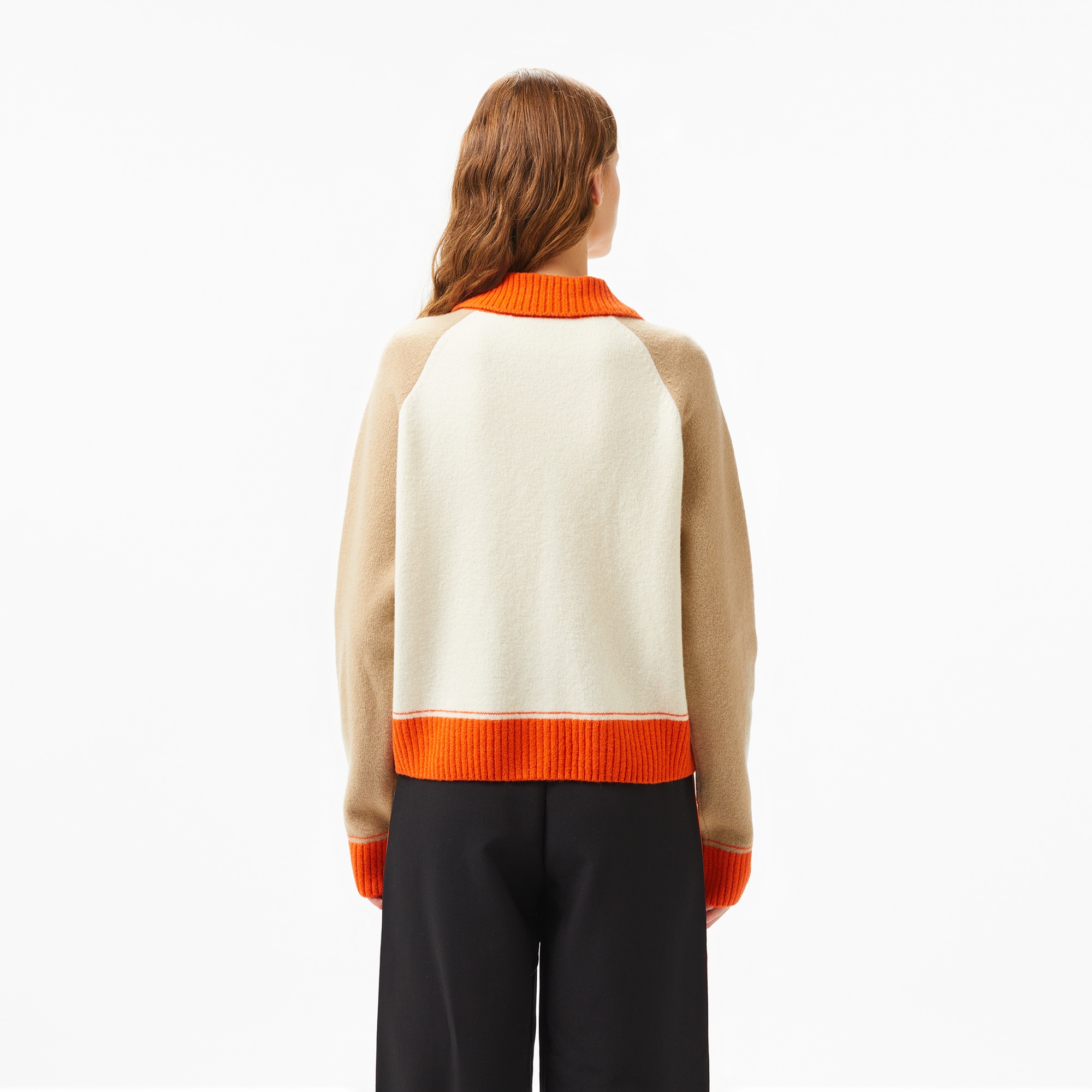 Lacoste Kadın Relaxed Fit Fermuarlı Renk Bloklu Bej Triko