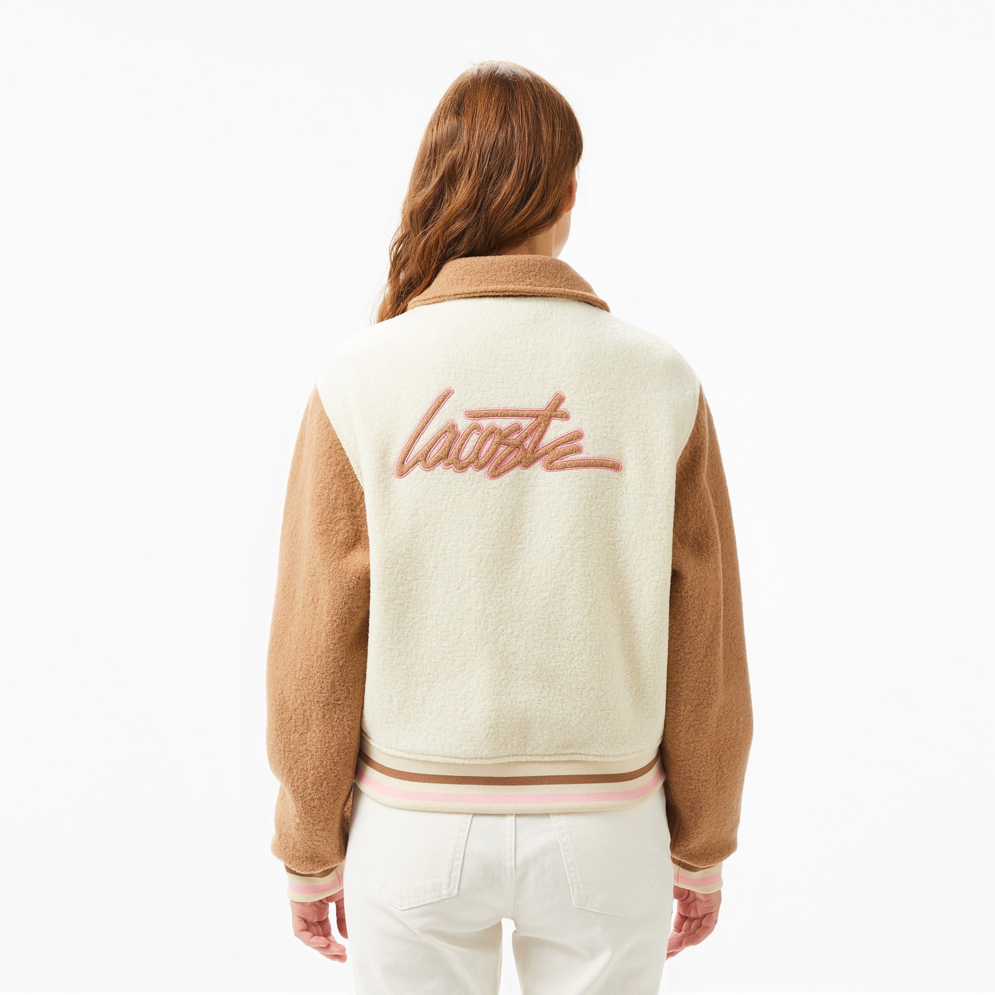 Lacoste Kadın Relaxed Fit Gömlek Yaka Renk Bloklu Bej Mont