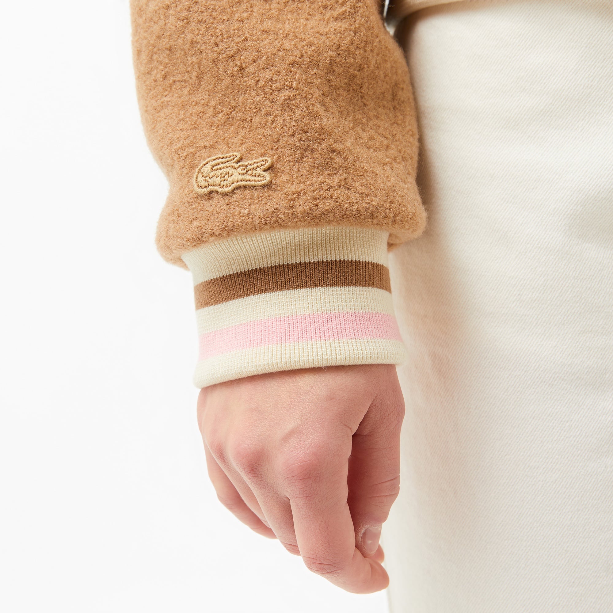 Lacoste Kadın Relaxed Fit Gömlek Yaka Renk Bloklu Bej Mont