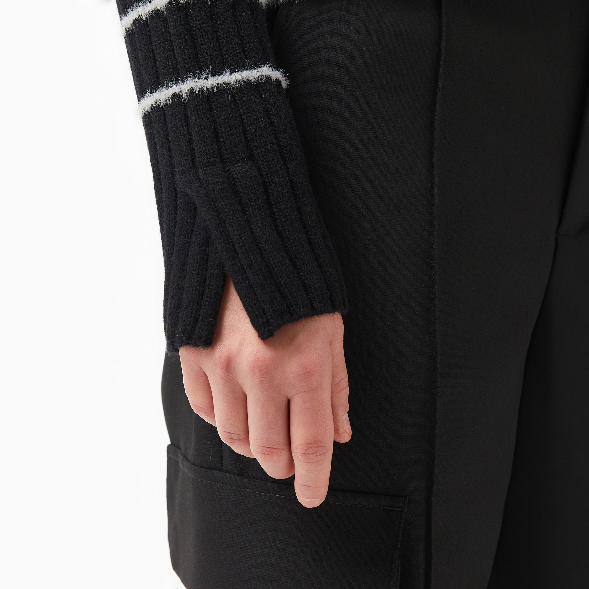 Lacoste Kadın Regular Fit Yarım Fermuarlı Renk Bloklu Siyah Kazak