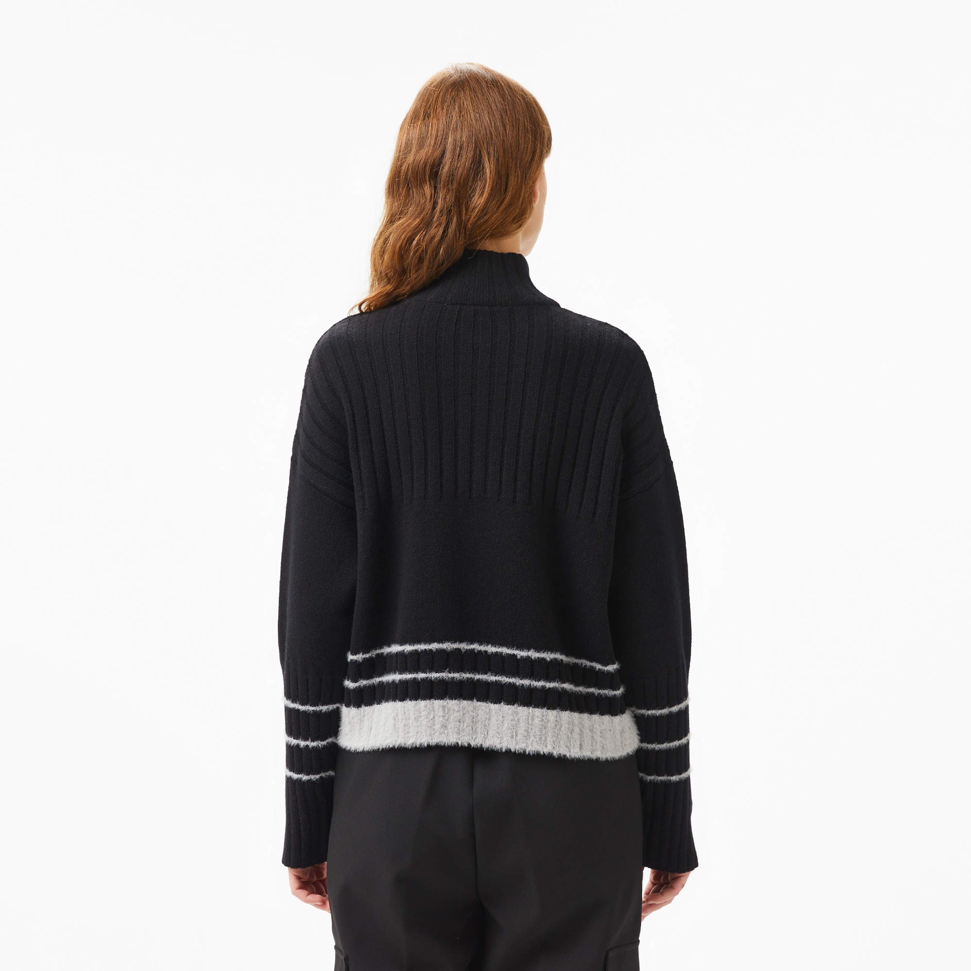 Lacoste Kadın Regular Fit Yarım Fermuarlı Renk Bloklu Siyah Kazak