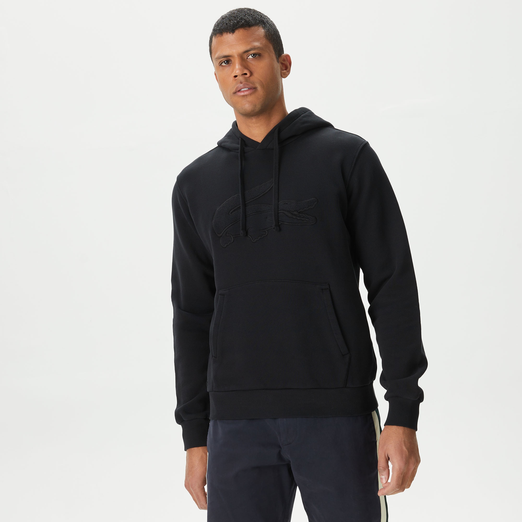 Lacoste Erkek Relaxed Fit Kapüşonlu Baskılı Siyah Sweatshirt