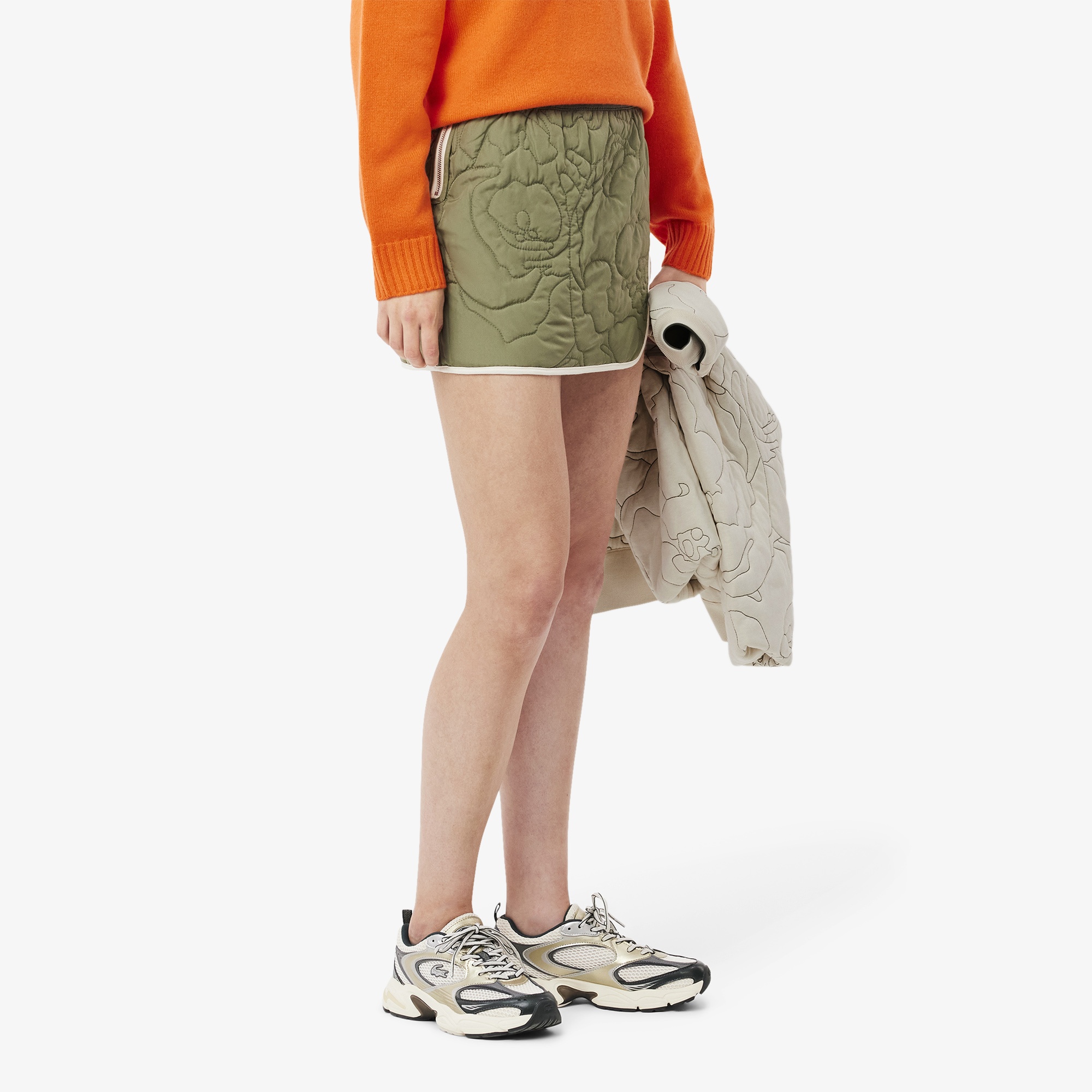 Lacoste Kadın Çift Taraflı Desenli Krem Etek