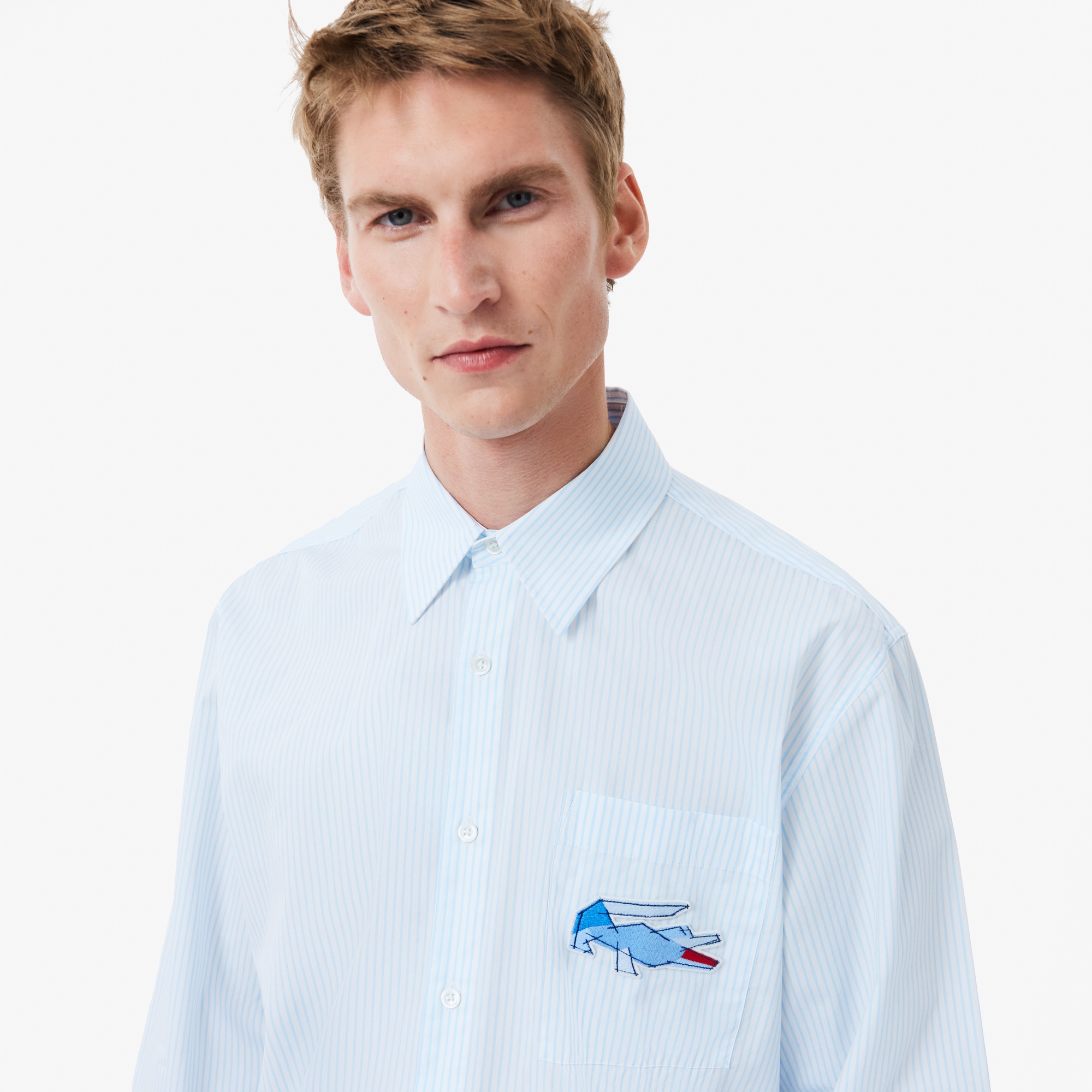 Lacoste Erkek Relaxed Fit Çizgili Mavi Gömlek