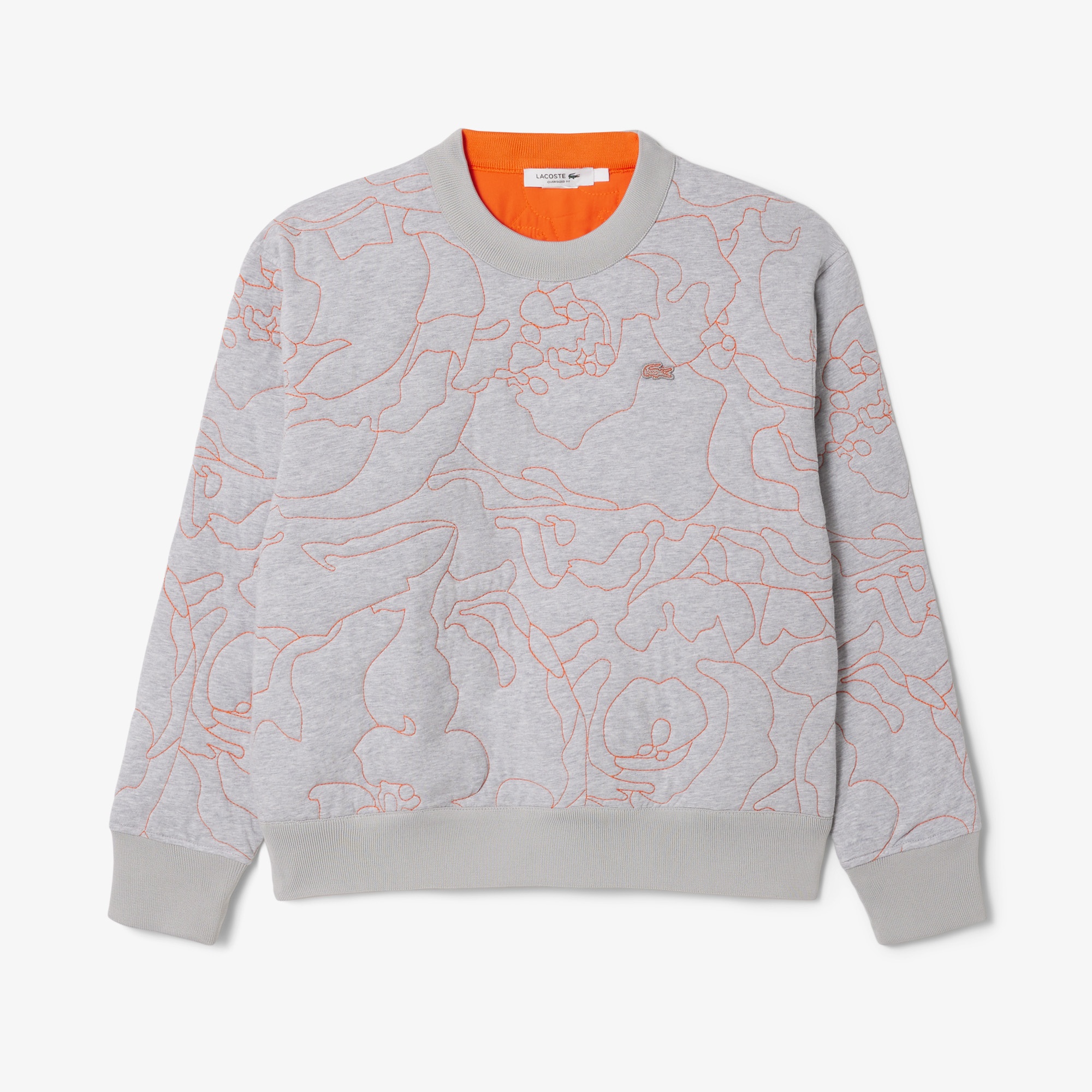 Lacoste Kadın Oversize Fit Bisiklet Yaka Çift Taraflı Desenli Gri Sweatshirt