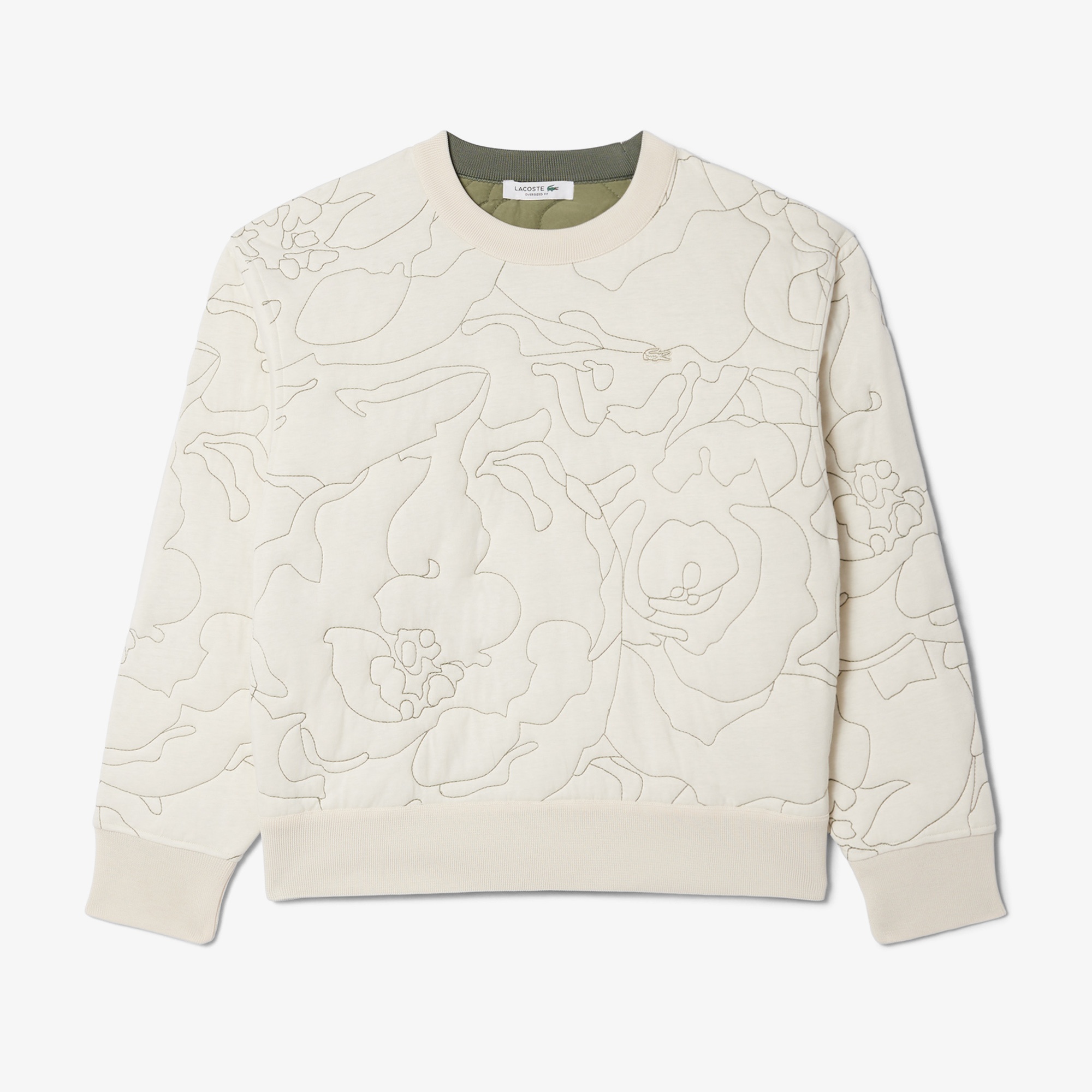 Lacoste Kadın Oversize Fit Bisiklet Yaka Çift Taraflı Desenli Krem Sweatshirt