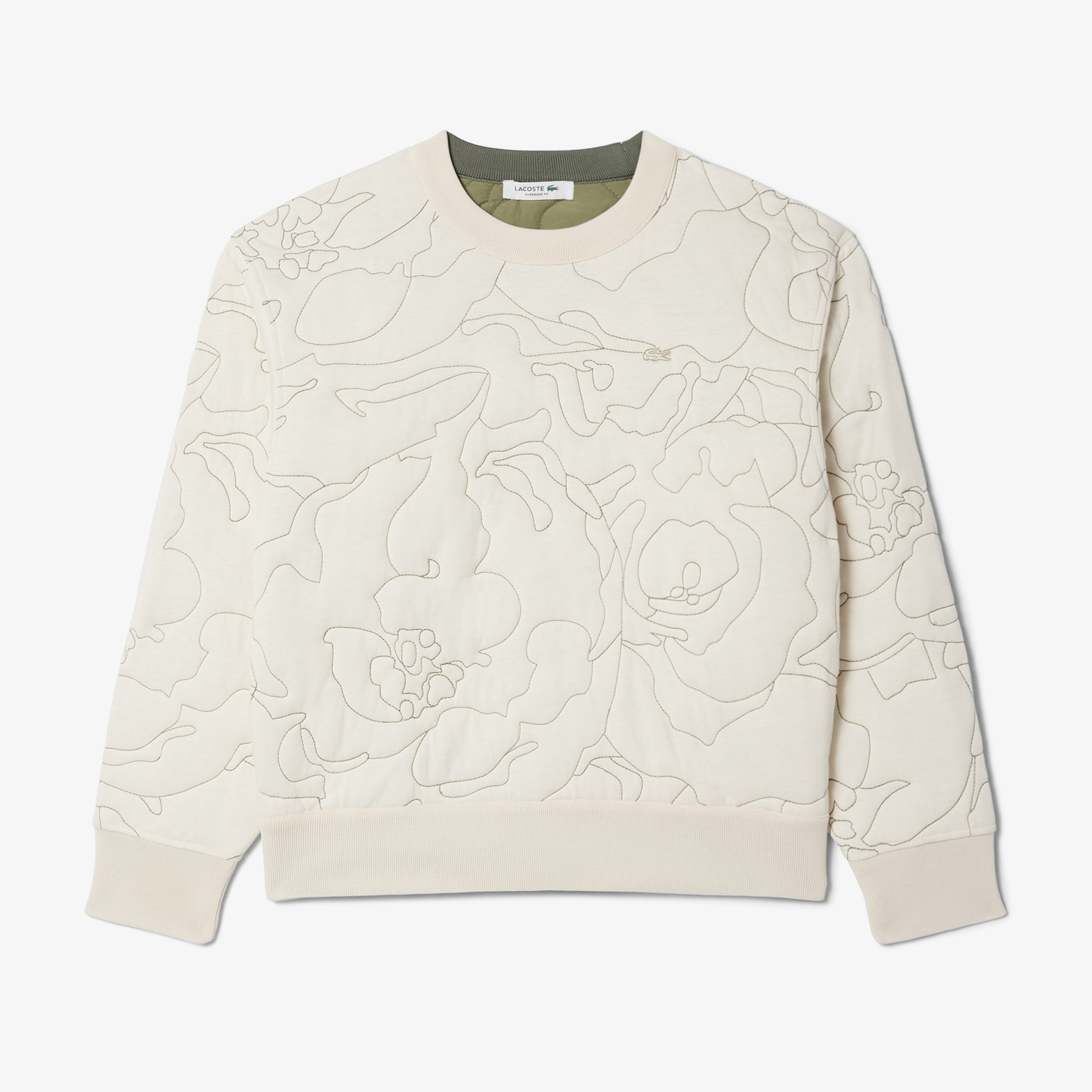 Kadın Oversize Fit Bisiklet Yaka Çift Taraflı Desenli Krem Sweatshirt