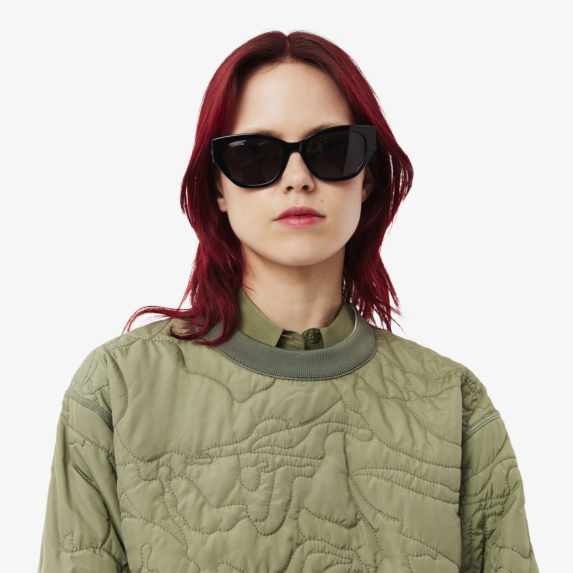 Lacoste Kadın Oversize Fit Bisiklet Yaka Çift Taraflı Desenli Krem Sweatshirt