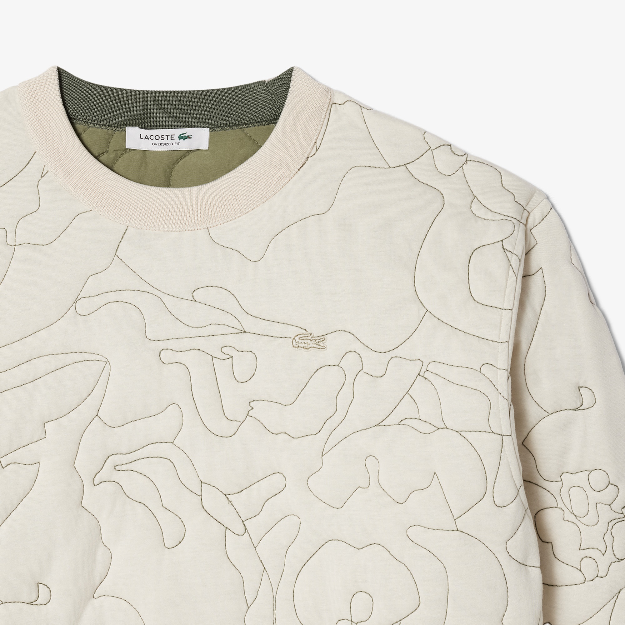 Lacoste Kadın Oversize Fit Bisiklet Yaka Çift Taraflı Desenli Krem Sweatshirt