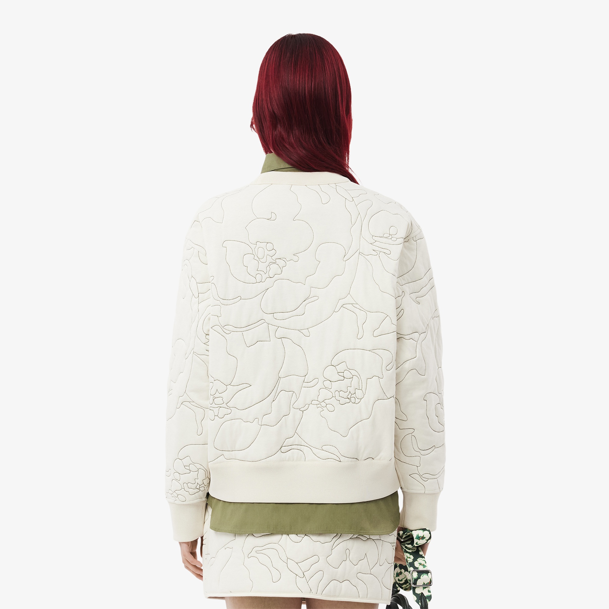 Lacoste Kadın Oversize Fit Bisiklet Yaka Çift Taraflı Desenli Krem Sweatshirt