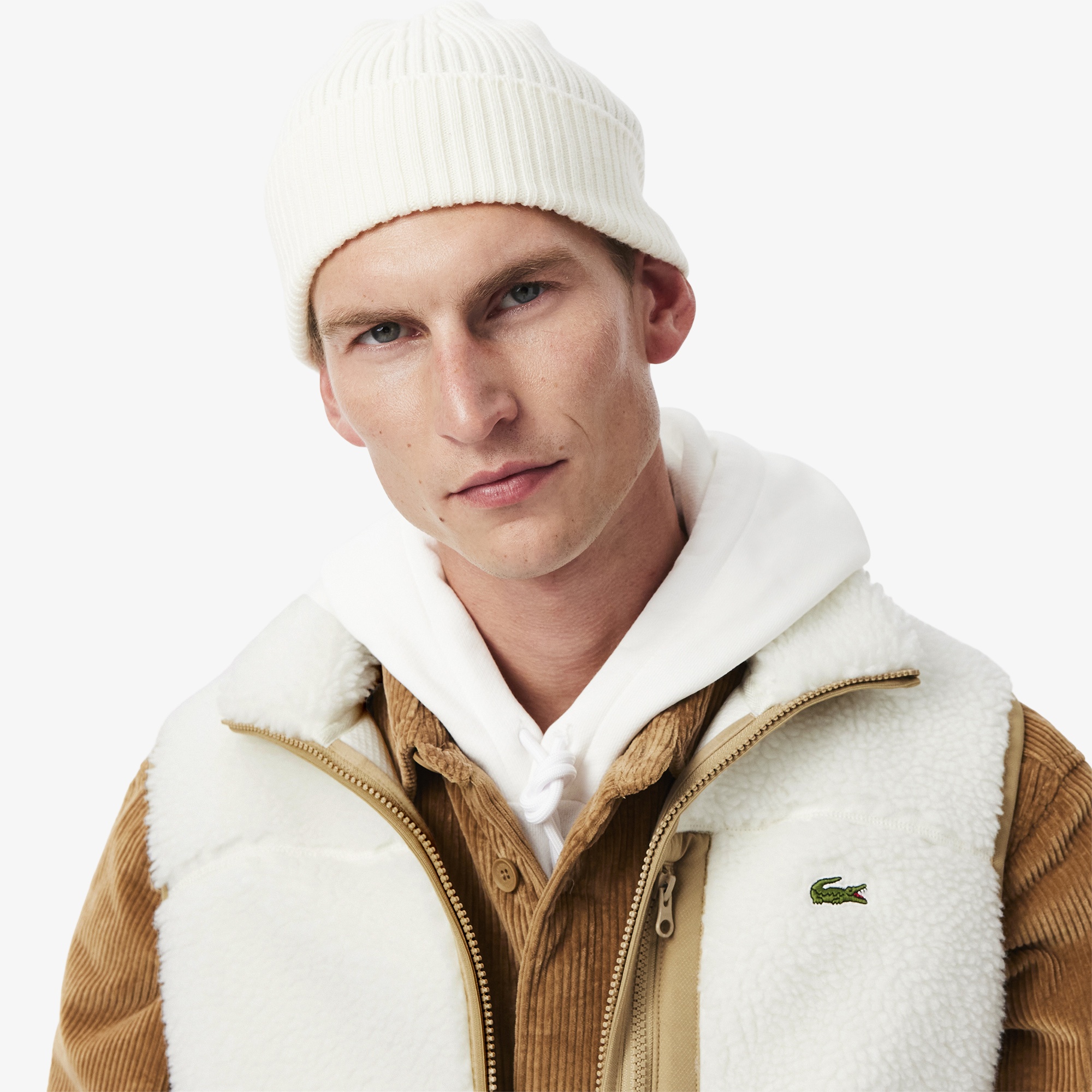 Lacoste Erkek Dik Yaka Renk Bloklu Beyaz Yelek