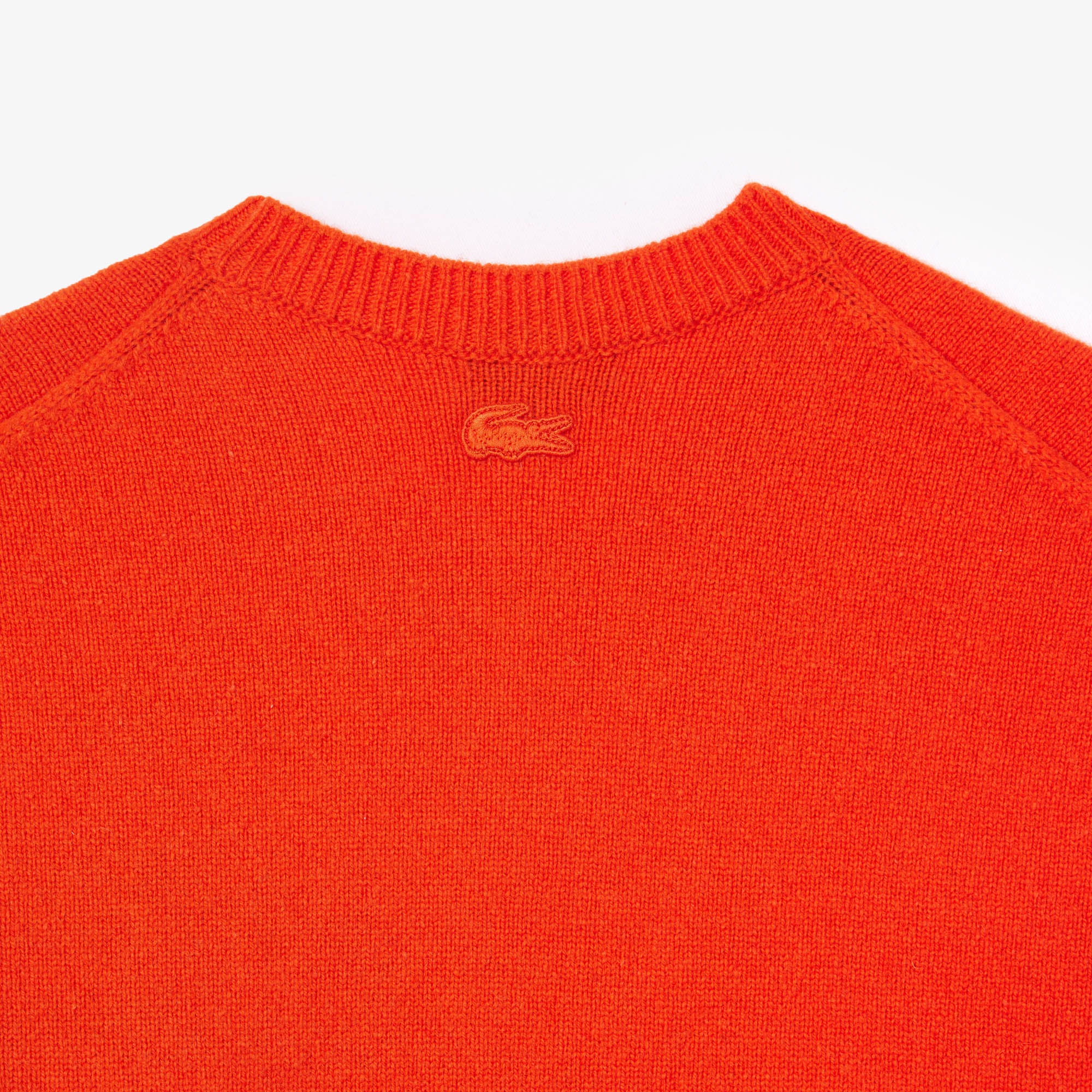 Lacoste Kadın Classic Fit Yün Bisiklet Yaka Baskılı Turuncu Triko