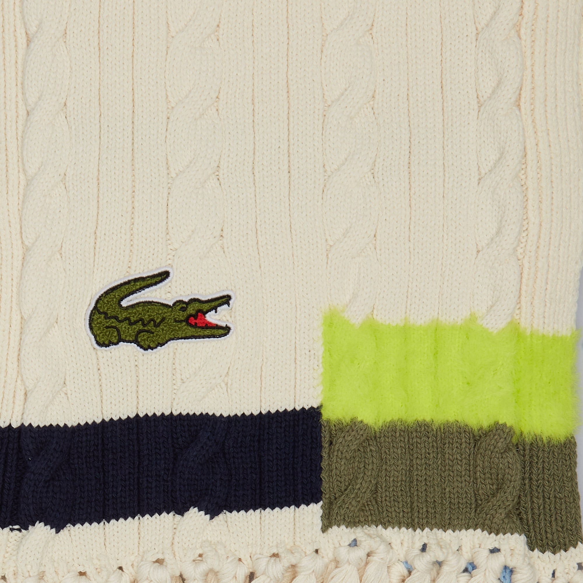 Lacoste Unisex Renk Bloklu Bej Atkı