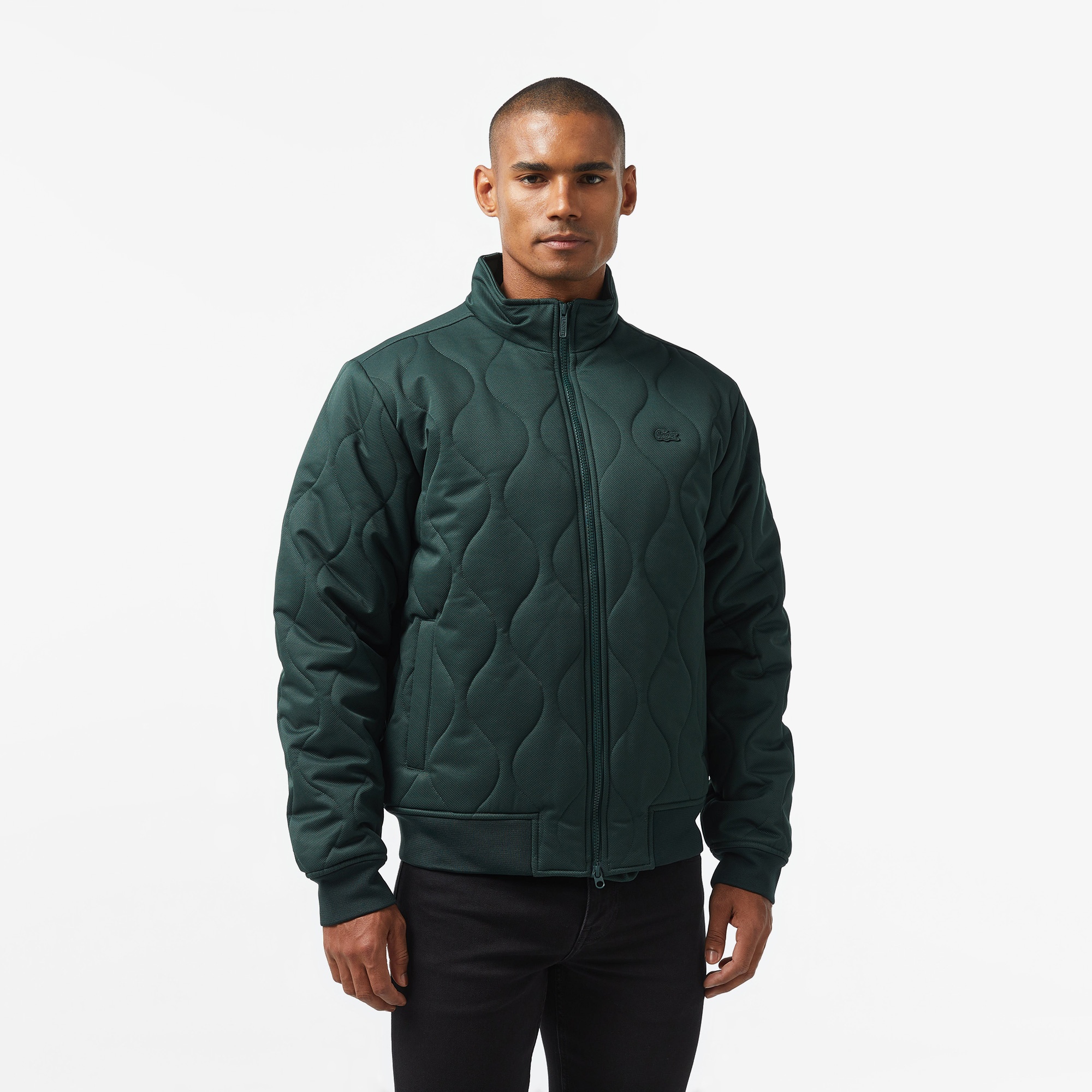 Lacoste Erkek Relaxed Fit Dik Yaka Kapitone Koyu Yeşil Mont BH2507